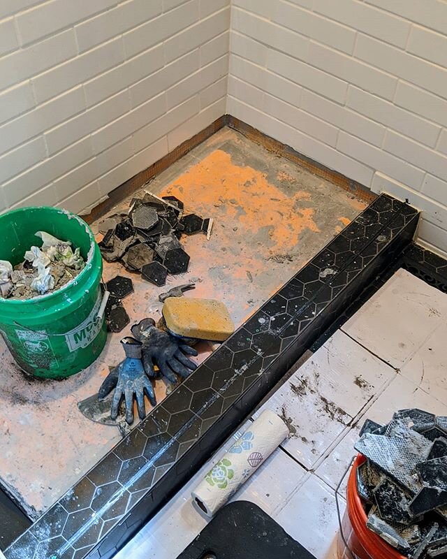 A few weeks ago Abby and I &quot;finished&quot; remodeling our bathroom, but 3 days after we thought we were done, this was our demolished shower pan. Although we couldn't see it, we felt our feet sink into the floor, we had chosen a bad adhesive for