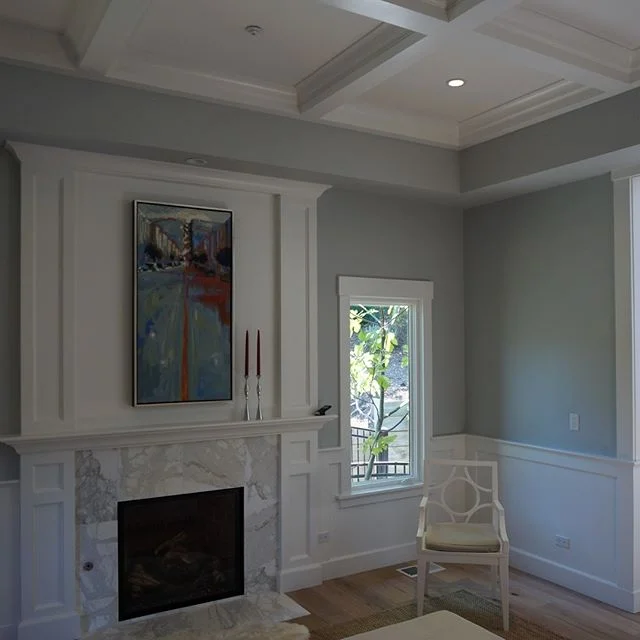I love the beamed ceiling of this living room and the light blue walls.&nbsp; It's just so beautiful. 
#beamedceiling #livingroom #livingroomlove #fireplacelove