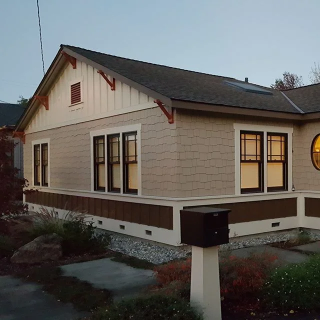 Front half of a complete remodel using @james_hardie products. This is the pre-finished siding. Colors are great.
#myHardieHome #craftsmanhome