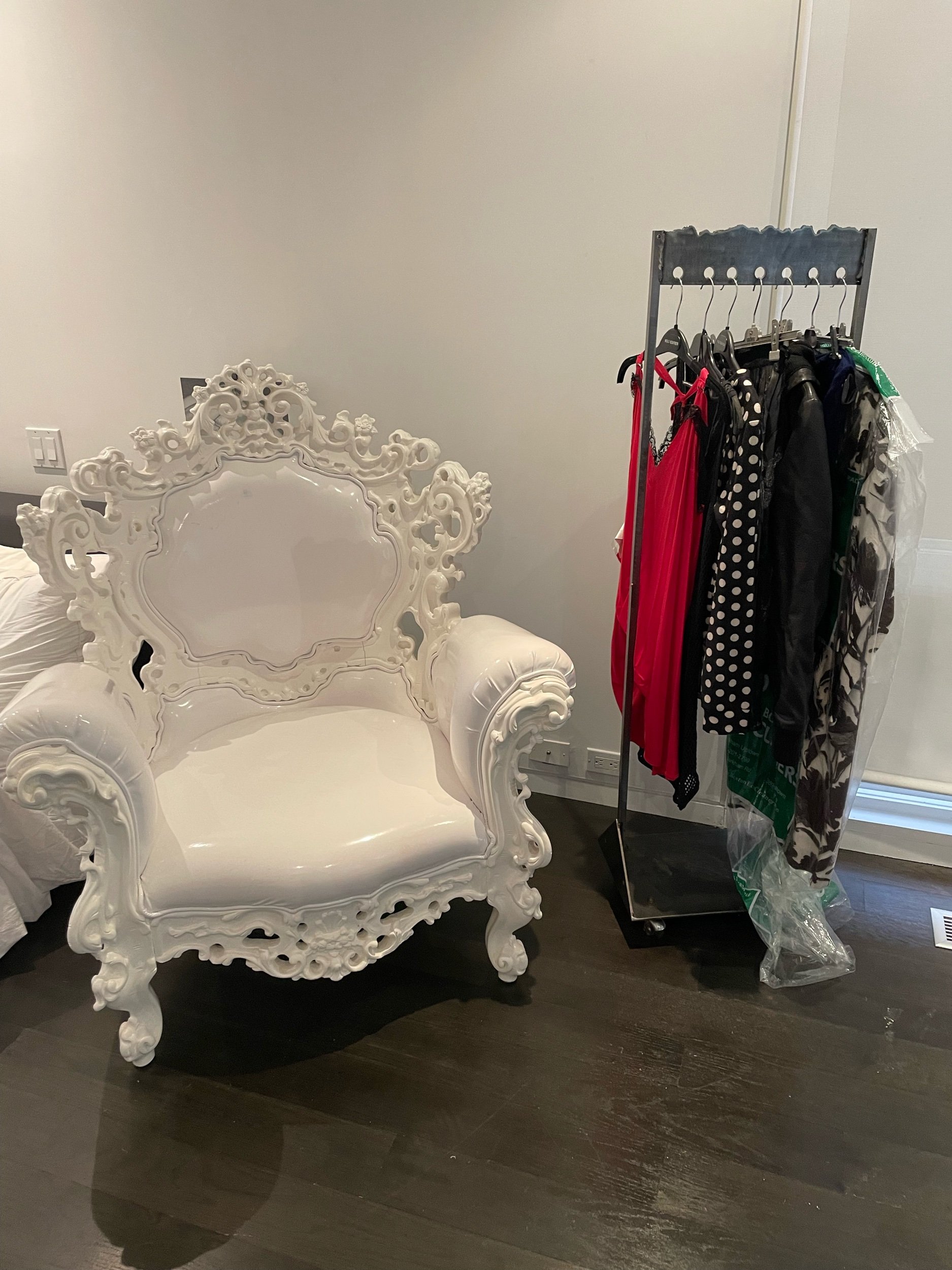 Ornate Baroque Style Design Chair & Metal Coat Rack