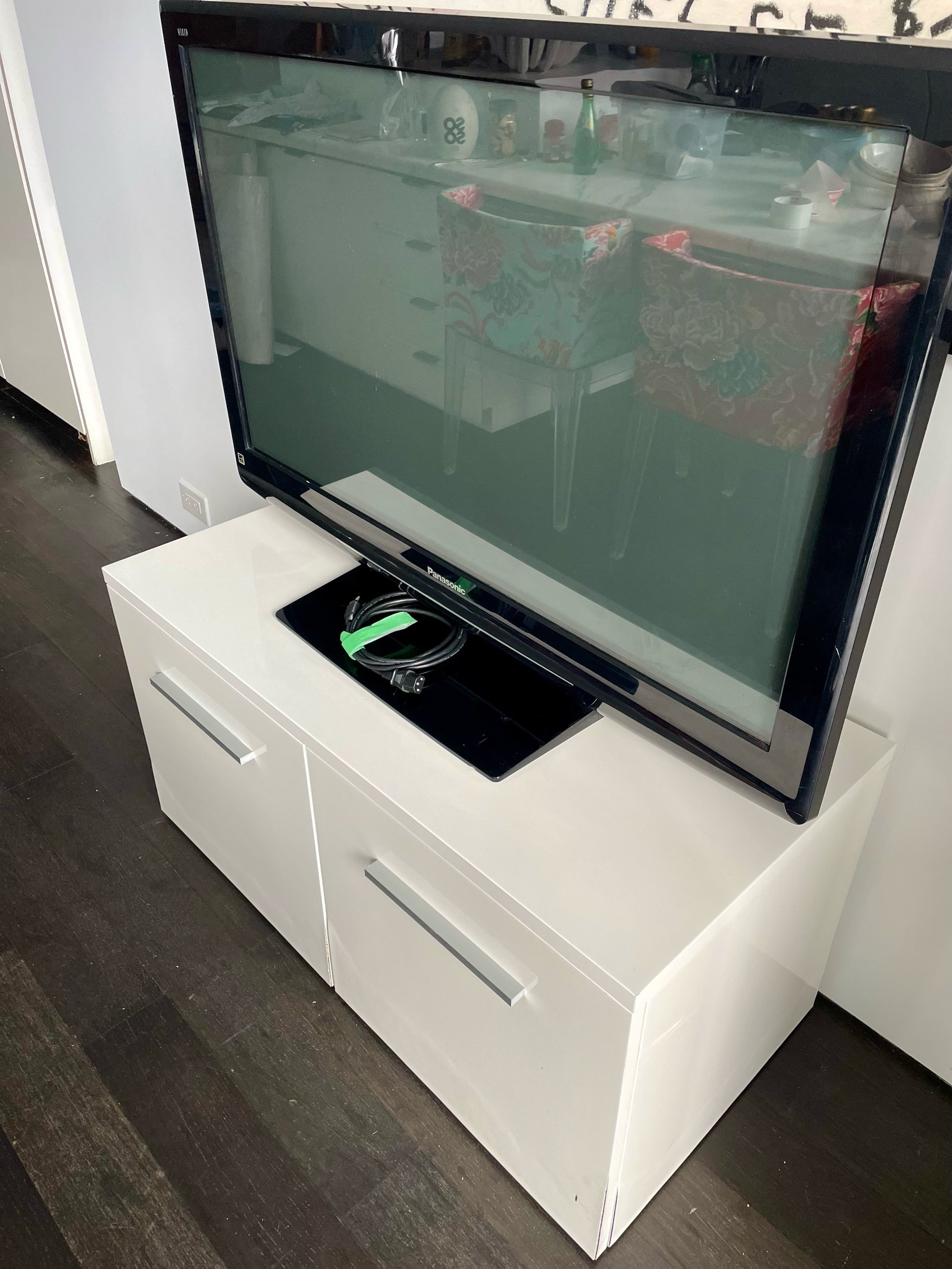 Panasonic TV & White Cabinet
