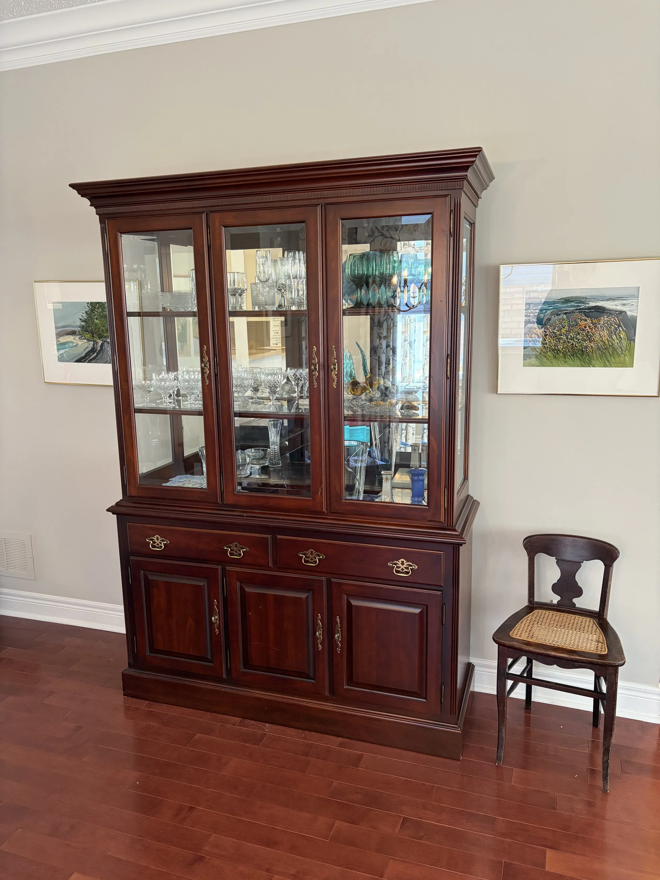 Mahogany Glass Cabinet $150