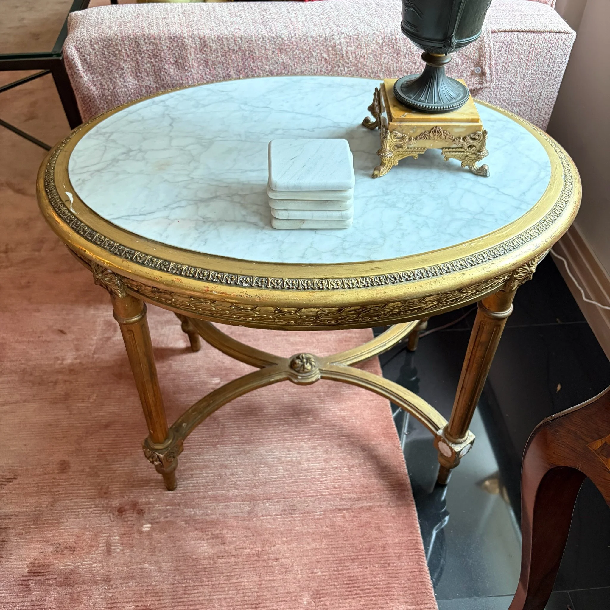 Pair of Oval Marble Top Accent Tables
