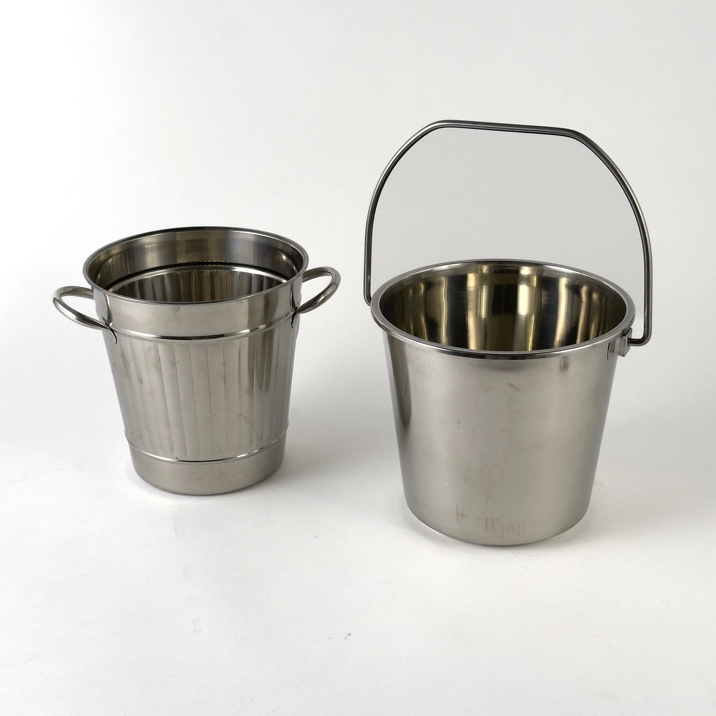 Pair of Metal Silver Buckets