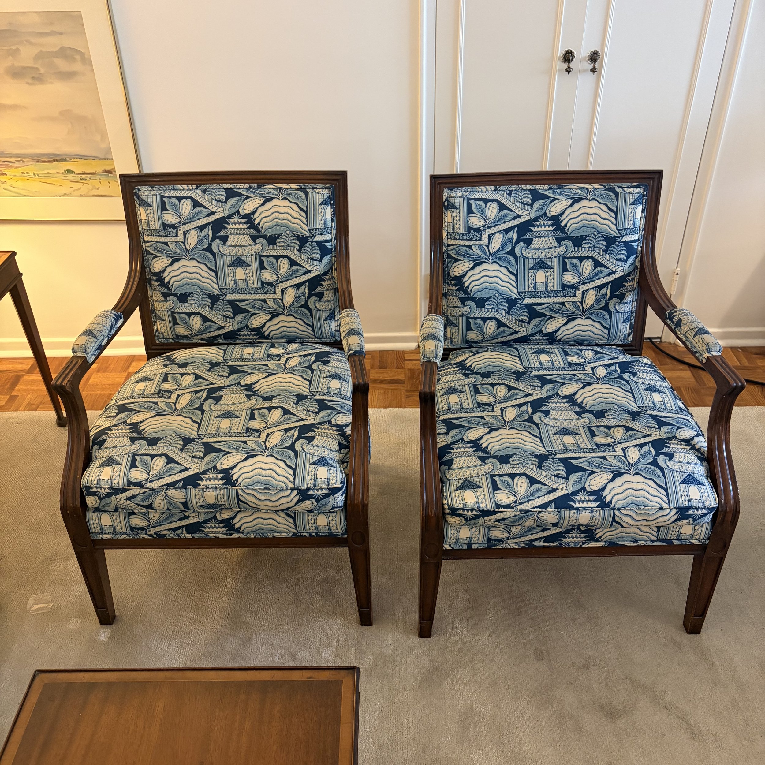 Pair of Custom Blue Arm Chairs