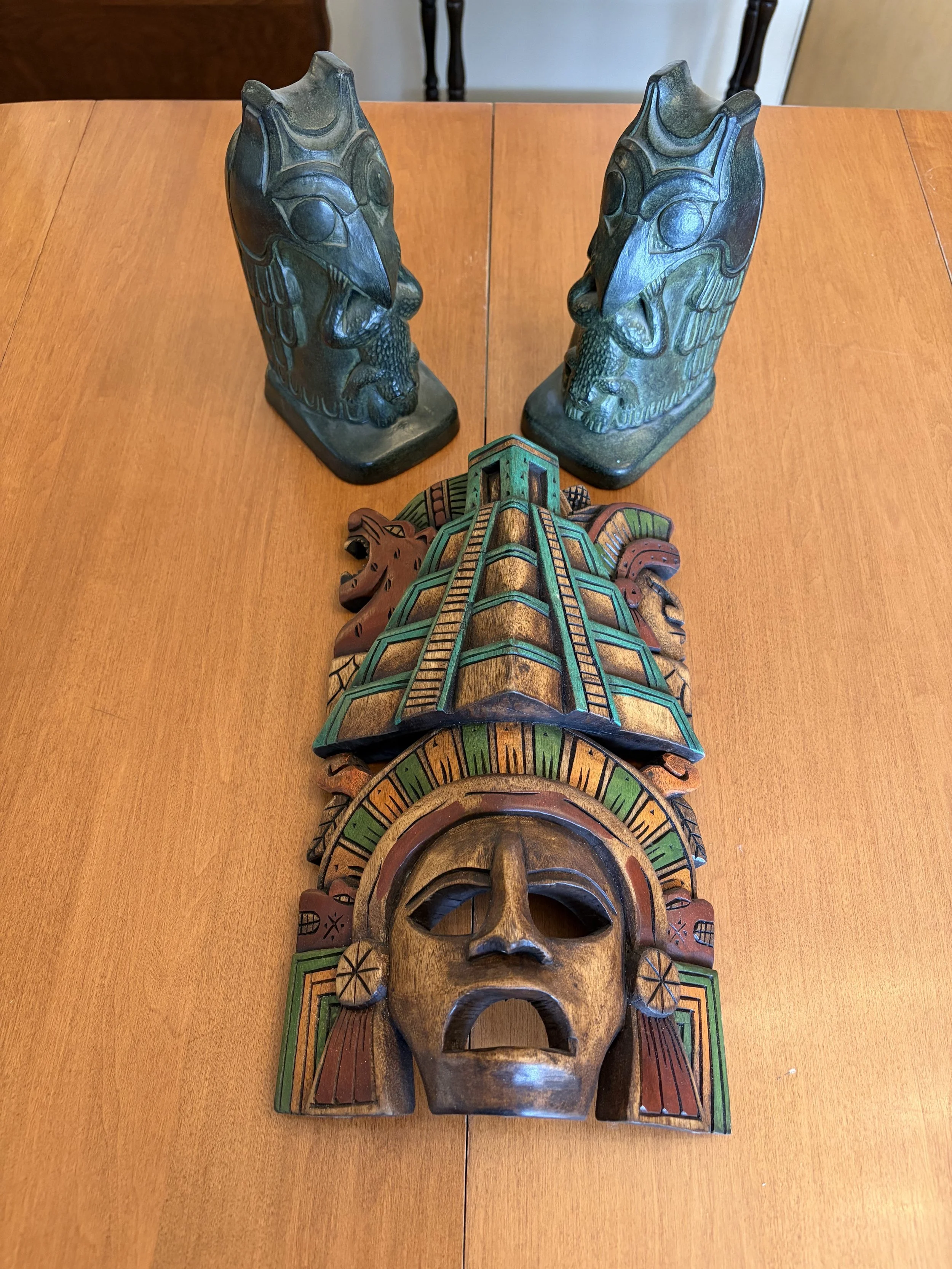 Aztec-Inspired Mask and Bookend Set