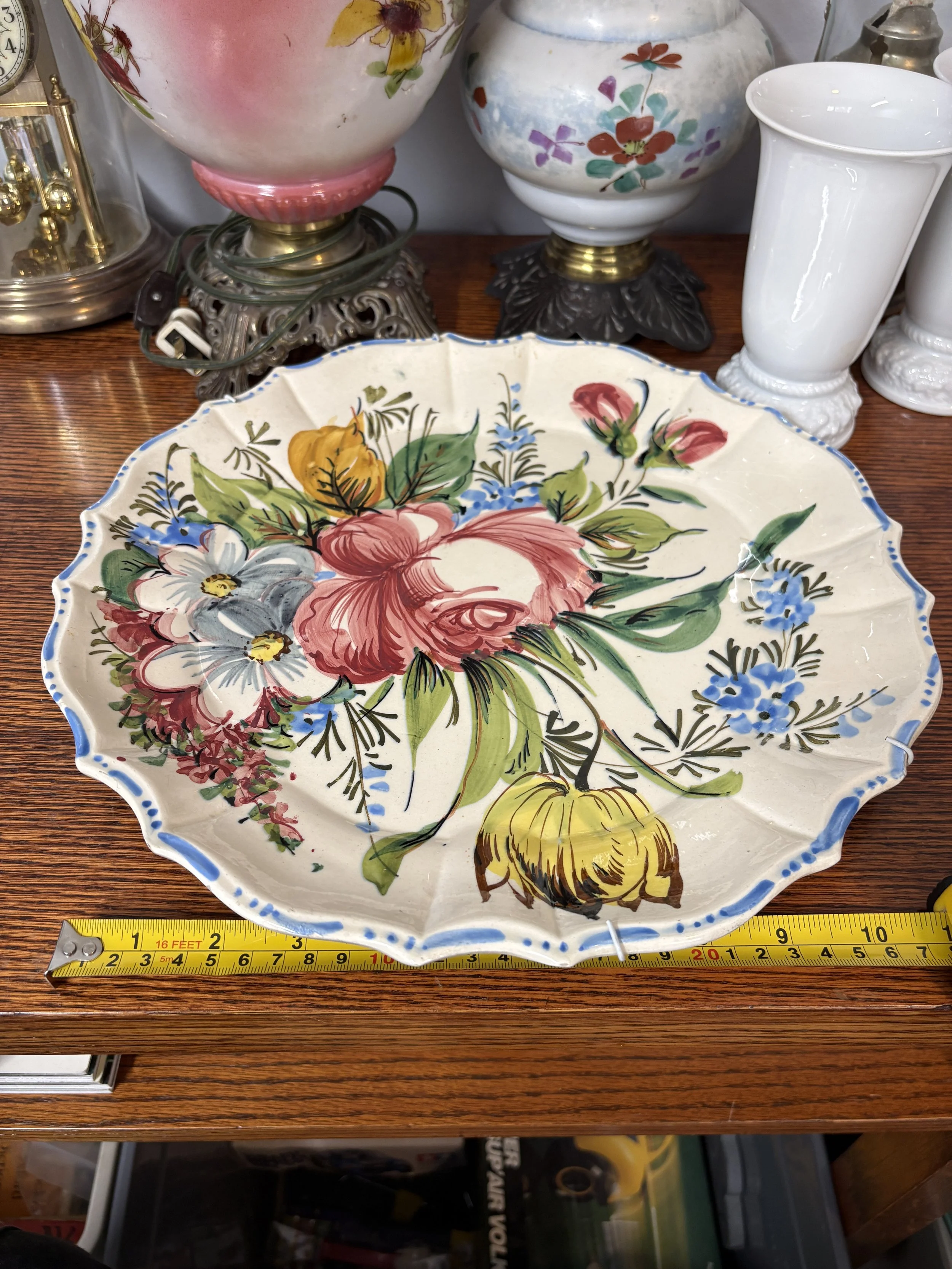 Vintage Hand-Painted Floral Ceramic Plate