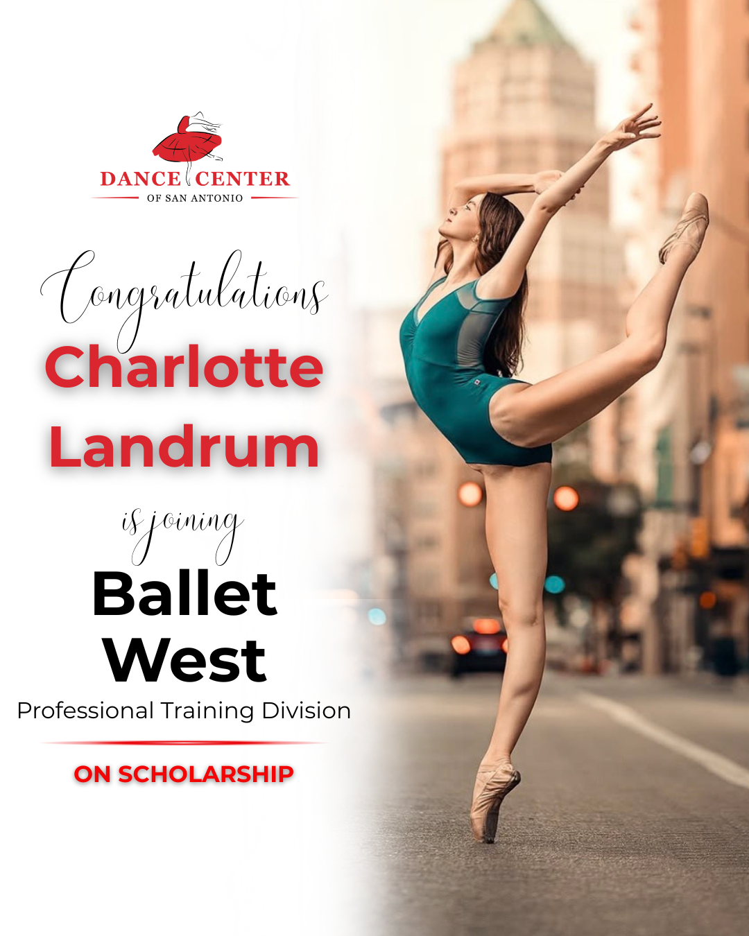 Congratulations to Charlotte Landrum! She is joining Ballet West PTD3 on Scholarship
