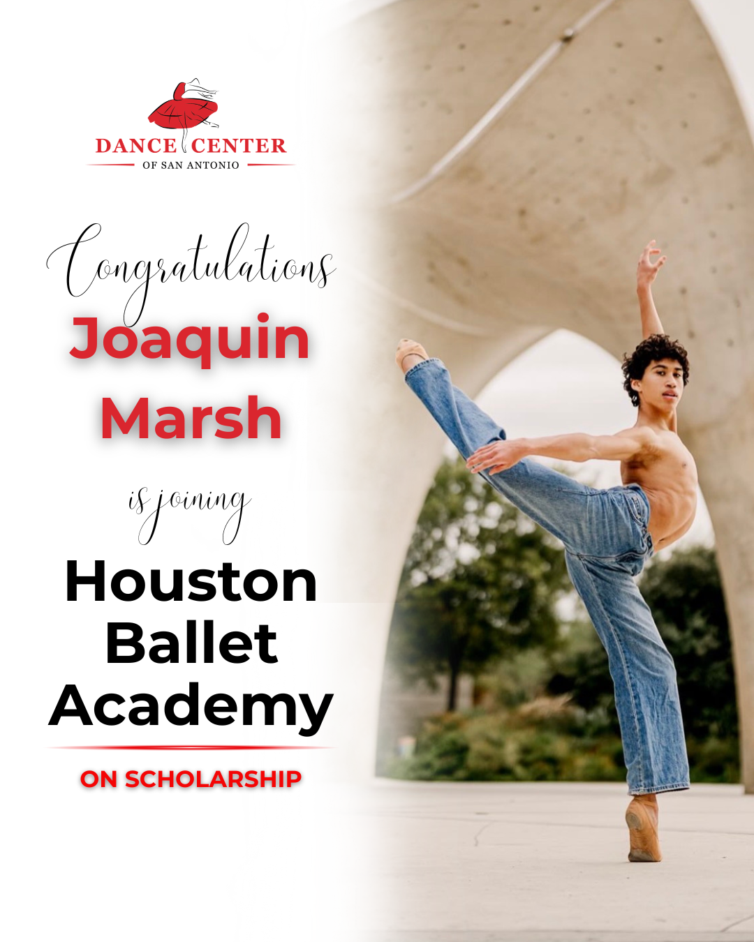 Congratulations to Joaquin Marsh! Joining Houston Ballet Academy Pro II on Scholarship!