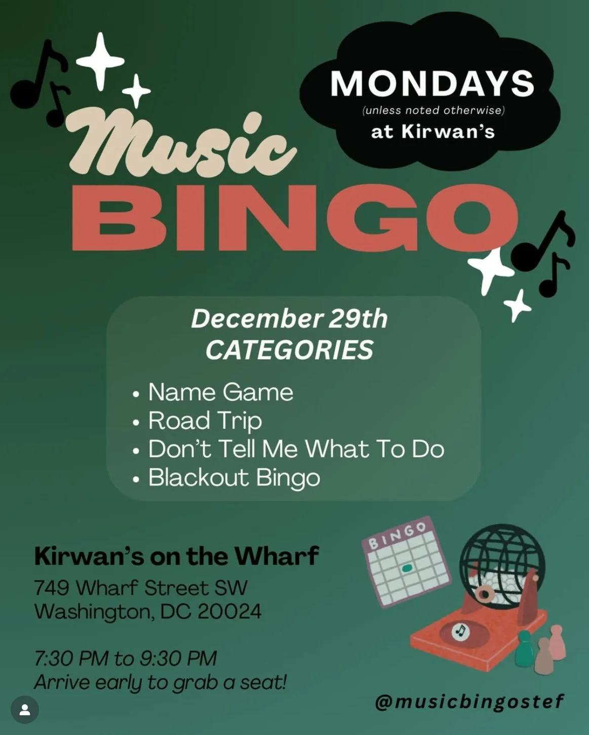 Music Bingo 7pm - 9pm