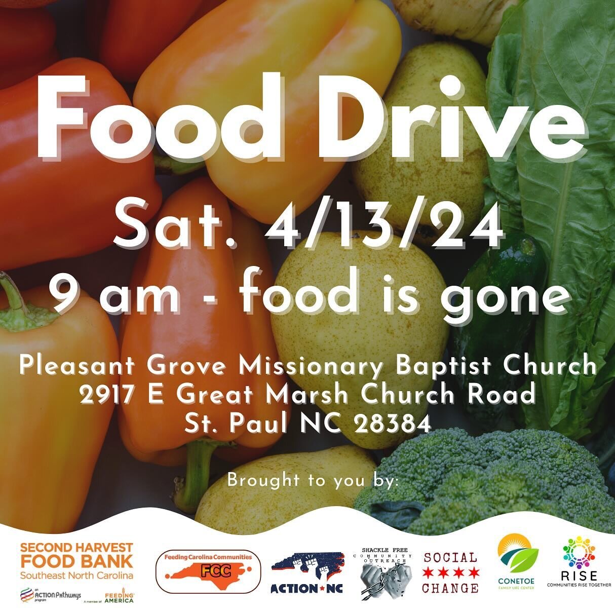 Join us for a community food drive! 

🗓️ Sat. March 23rd
⏰9am- food is gone
📍2917 E Great Marsh Church Rd. St.Paul NC

Brought to you by: @shacklefreeinformational @conetoefamilyfarm @action.nc @rise4all_org @ncsocialchange 

#socialchange #fooddri