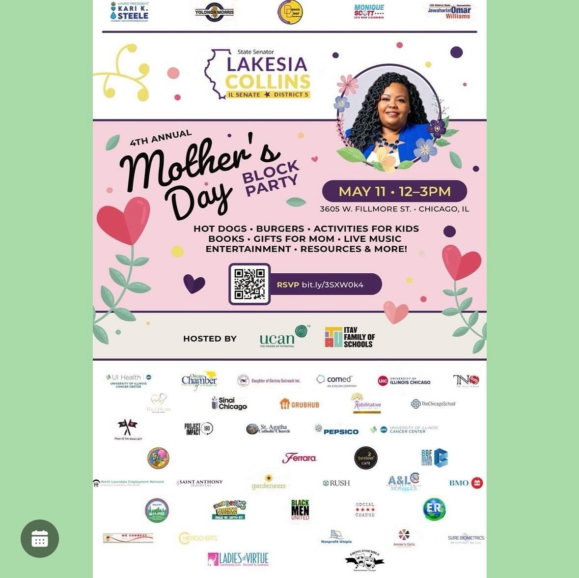 💕UPDATED FLYER 💕

🩷Celebrate Mother&rsquo;s Day with warmth and community spirit at the 4th Annual Mother&rsquo;s Day Block Party hosted by State Senator LAKESIA COLLINS @senlakesiacollins 

🩷Enjoy an afternoon filled with delicious food, fun act