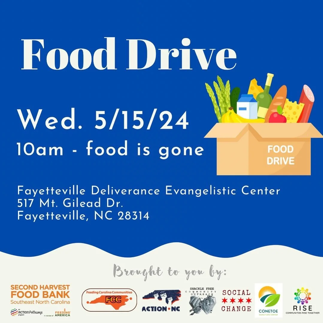 Join us for a community food drive! 

🗓️ Wed 5/15/24
⏰9am- food is gone
📍517 Mt Gilead dr

Brought to you by: @shacklefreeinformational @conetoefamilyfarm @action.nc @rise4all_org @ncsocialchange 

#socialchange #fooddrive #foodinsecurity #food #co