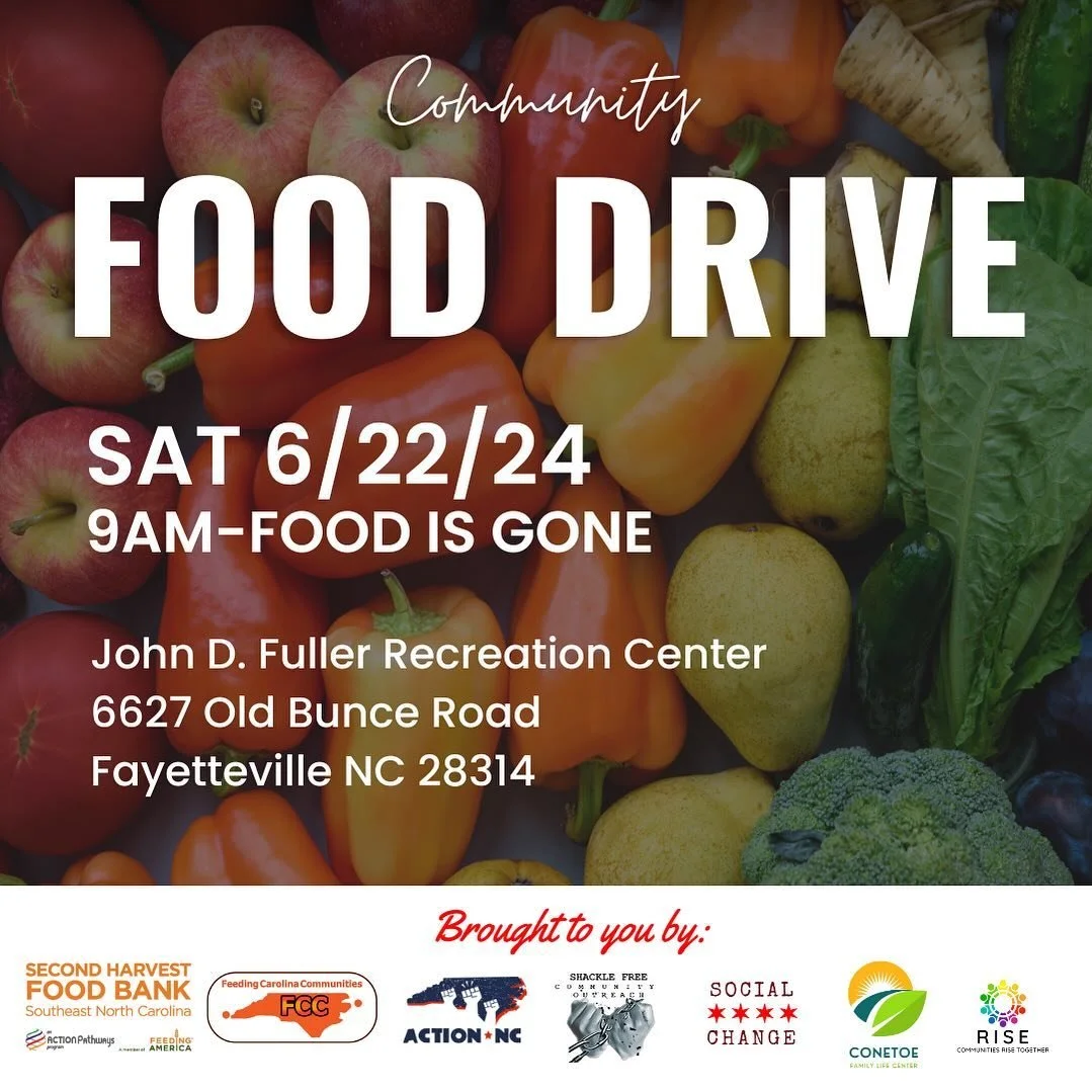 Join us for a community food drive! 

🗓️ Sat June 22nd
⏰9am- food is gone
📍6627 Old Bunce Rd 

Brought to you by: @shacklefreeinformational @conetoefamilyfarm @action.nc @rise4all_org @ncsocialchange 

#socialchange #fooddrive #foodinsecurity #food