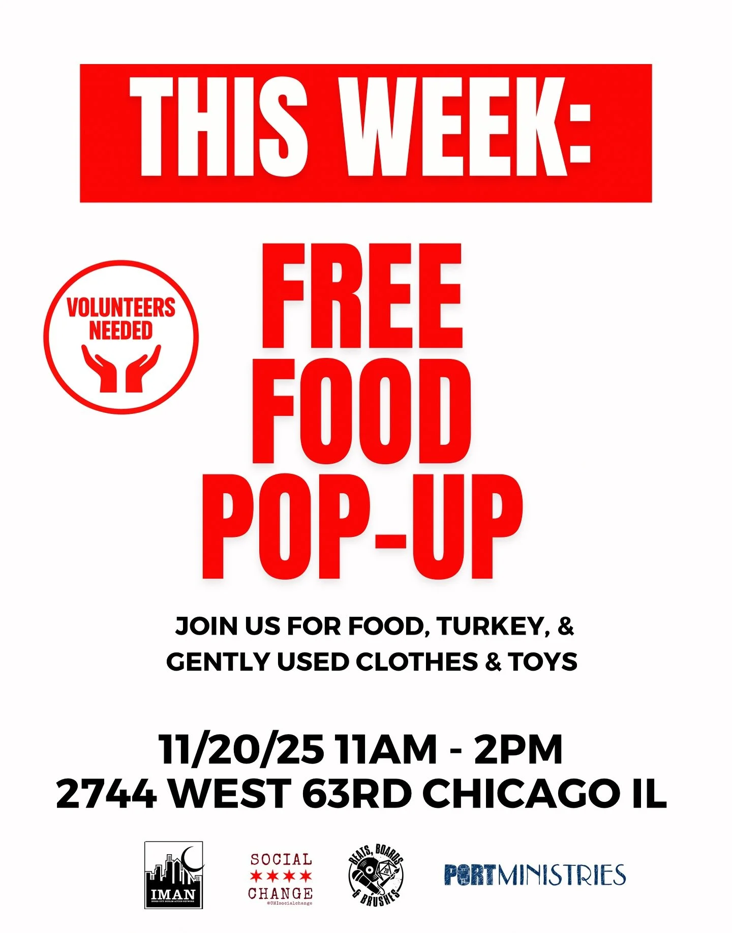 Free food. Free resources. Real community. Pull up, volunteer, or spread the word, every bit of support makes a difference. ❤️

#chicago #iman #socialchange #free #turkey #giveaway