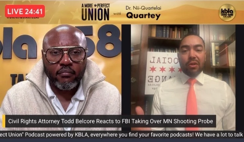 Our ED Todd Belcore on A More Perfect Union WITH @kbla1580 @drniiquartelai speaking truth, accountability, and justice as the FBI takes over the Minnesota shooting probe. These conversations matter, because real change starts with naming harm and dem