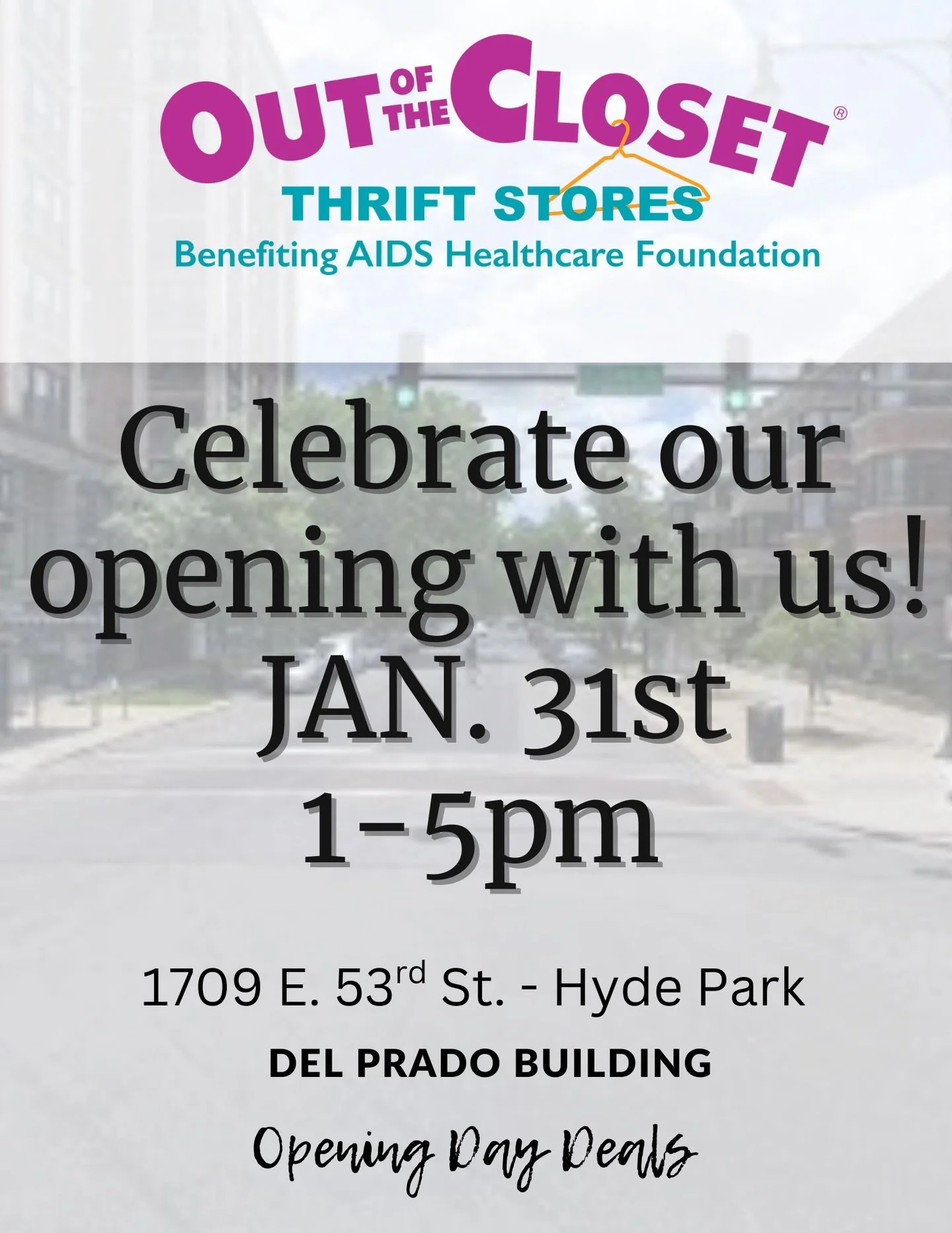 Out of the Closet Thrift Store is opening in Hyde Park 🎉

Celebrate opening day and shop great deals while supporting HIV/AIDS care and services through AIDS Healthcare Foundation @aidshealthcare ! Every purchase helps fund lifesaving work.

Jan 31
