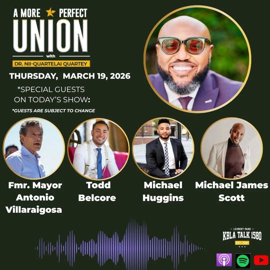 TONIGHT. 👉🏽 6p - 8p cdt ⌚️ 

Tune-in to Dr. Nii-Quartelai Quartey @drniiquartelai &ldquo;A More Perfect Union&rdquo; 🇺🇸 

📍 On @kbla1580 @youtube @spotify @itunes_store

&amp; join special guests 
🗣️ Mayor Antonio Villaraigosa @antonioforcalifo