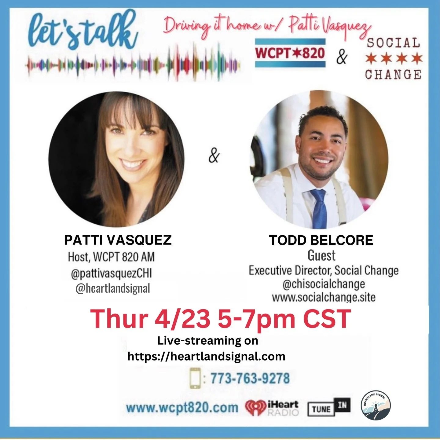 Tune in as our ED Todd Belcore joins Patti Vasquez @thepattivasquezshow to talk about the work, the mission, and how we&rsquo;re creating real change in our communities.

🗓 Today 4/23
⏰ 5&ndash;7 PM CST
🎧 Live streaming at heartlandsignal.com

Tap 
