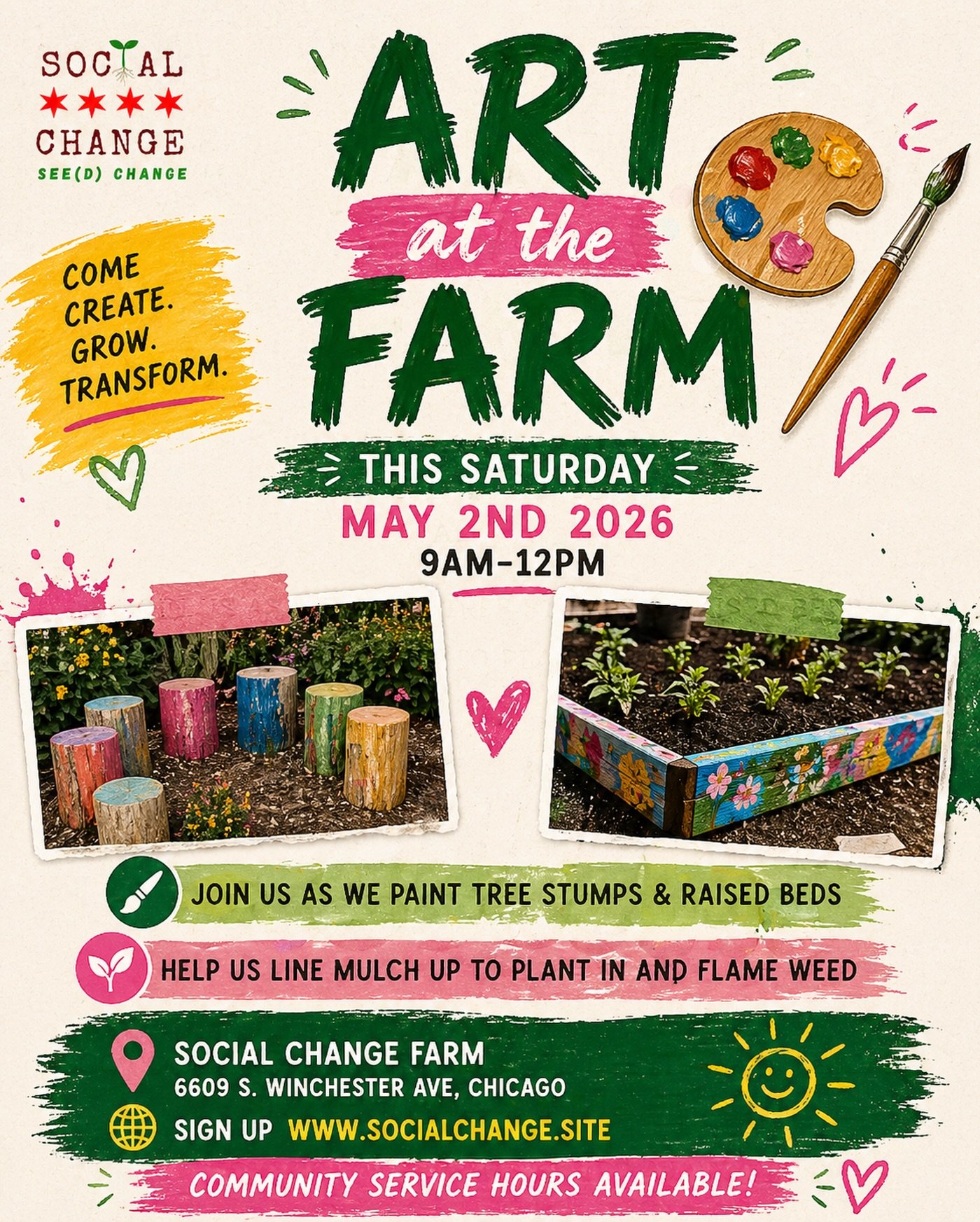 Art at the Farm is this Saturday 🎨🌱share this 🙏

We&rsquo;re bringing color to the space by painting tree stumps and raised beds, and getting everything ready for the season. Come through, get creative, and be part of building something that stays