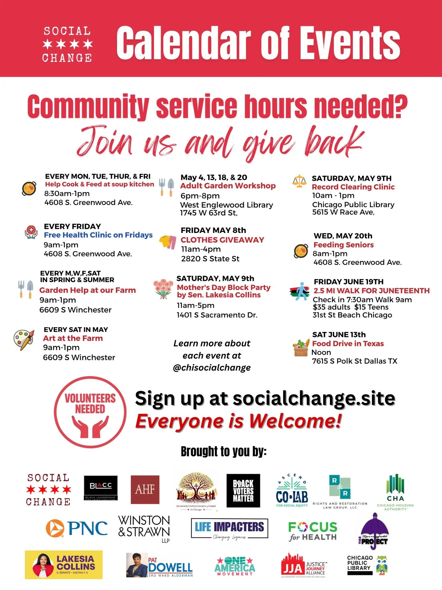 Spring Events and volunteer opportunities ☺️🫶💕🙏

#socialchange #community #volunteer #chicago #love