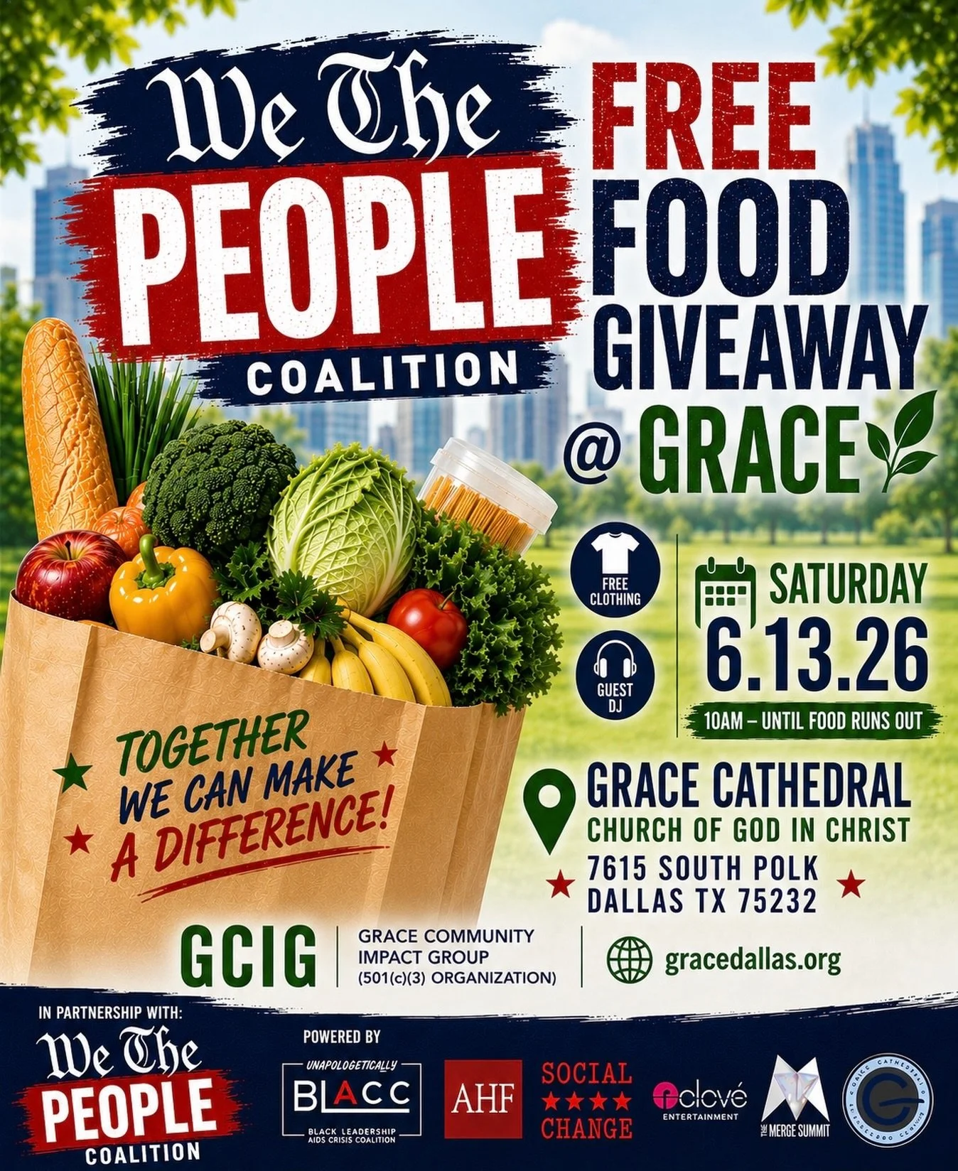 Join us for a day of community, connection, and support at the We The People Coalition Free Food Giveaway @ Grace ❤️

Families will receive free fresh food, free clothing, music, and community resources while supplies last.

📍 Grace Cathedral Church