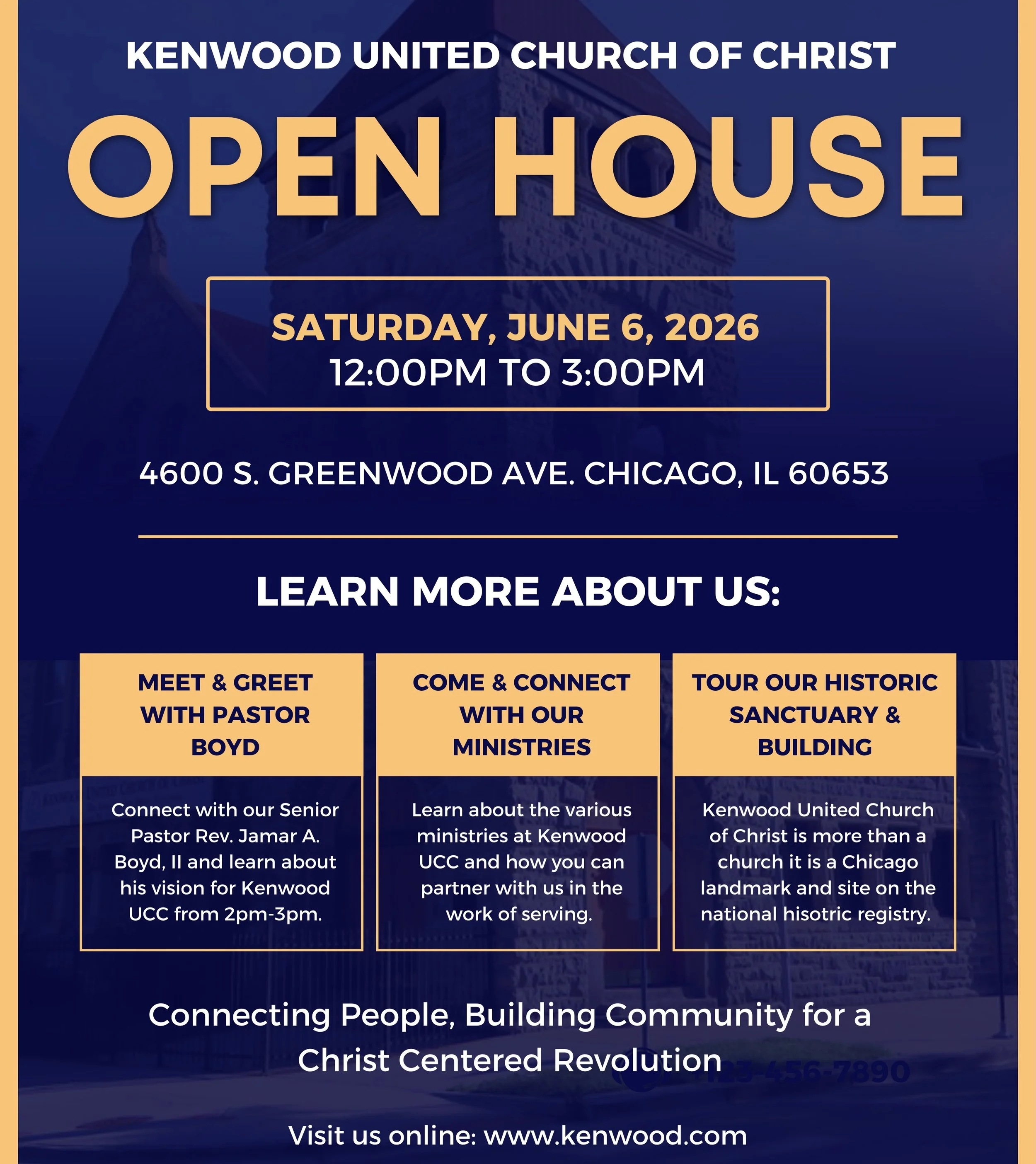 We&rsquo;re excited to invite our community to the Kenwood UCC Open House!

While Social Change calls Kenwood UCC home for many of our programs and services, this event is a chance to learn more about the church, meet its leadership, explore the hist