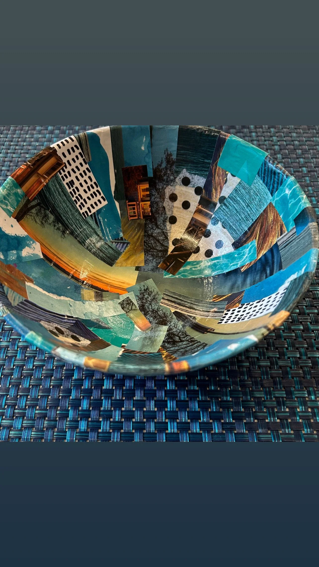 Turquoise Decoupage Bowl