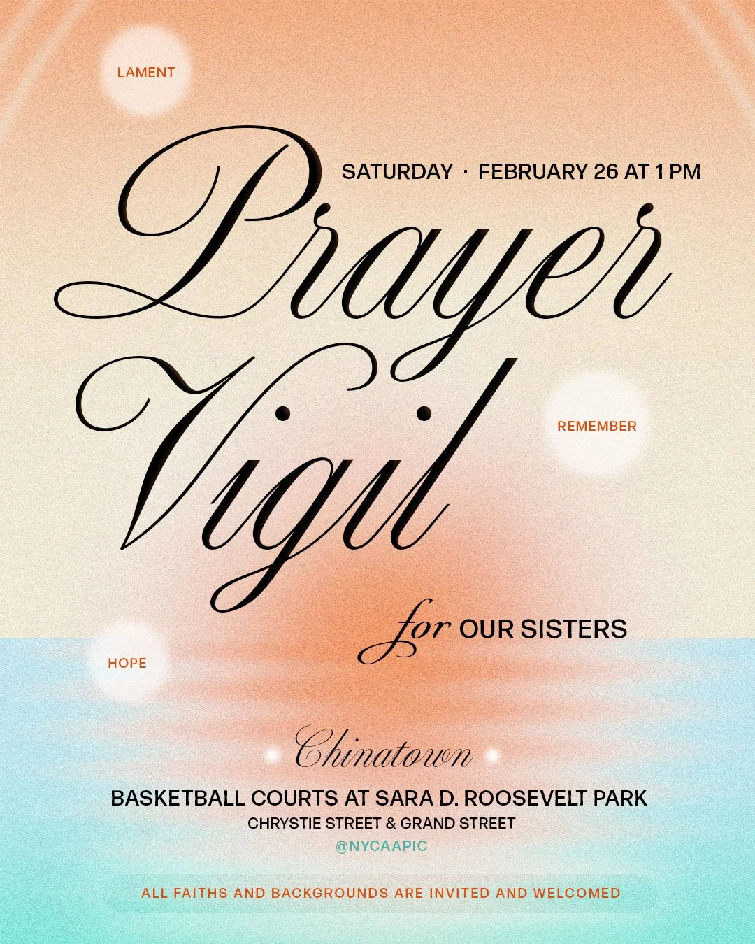 Prayer Vigil for our Sisters on Saturday February 26 in Chinatown