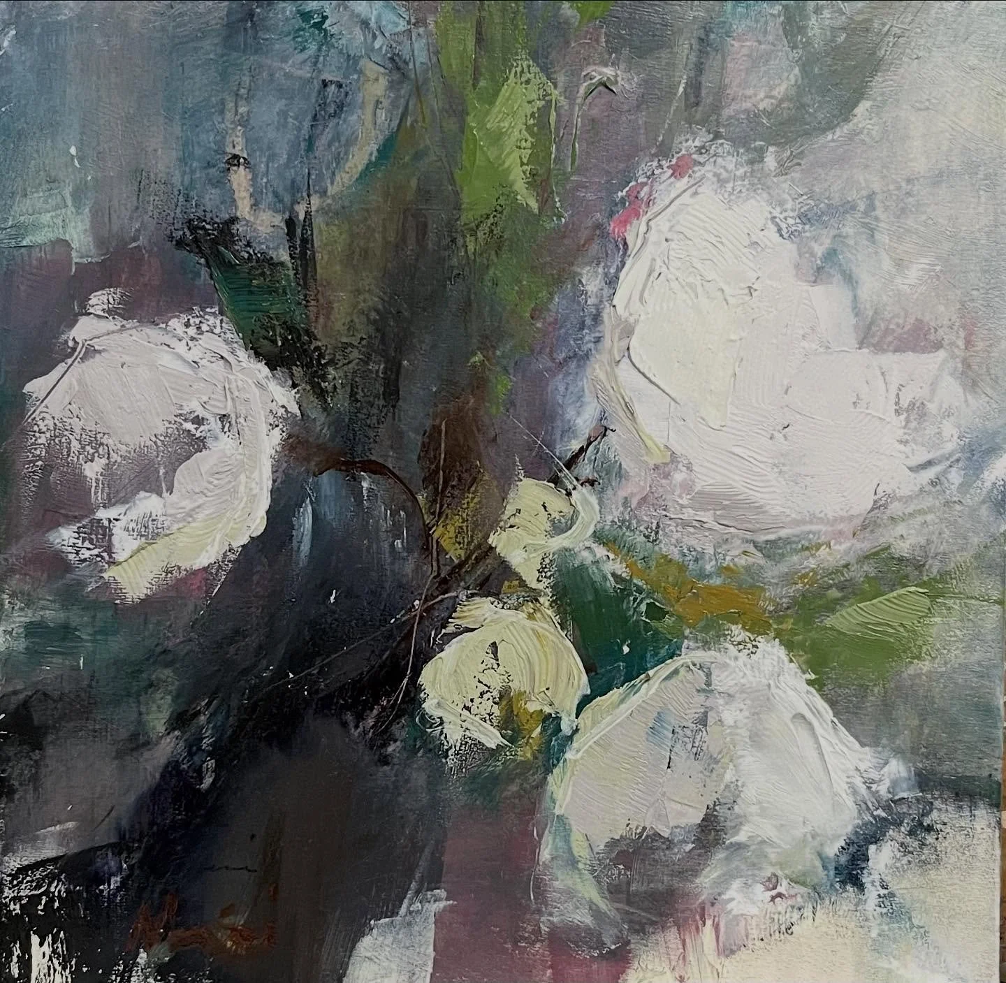 Abstract Floral in oil. 8x8 on a wooden canvas. #abstractfloral #abstractart #flowerdesigner #artist #artsale #artgift