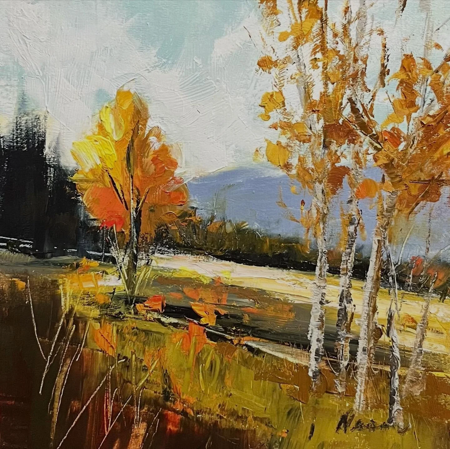 &ldquo;Autumn&rdquo; in oil. It&rsquo;s the pumpkin season now. #autumcolors #warm #falldecor #falllandscape #artist