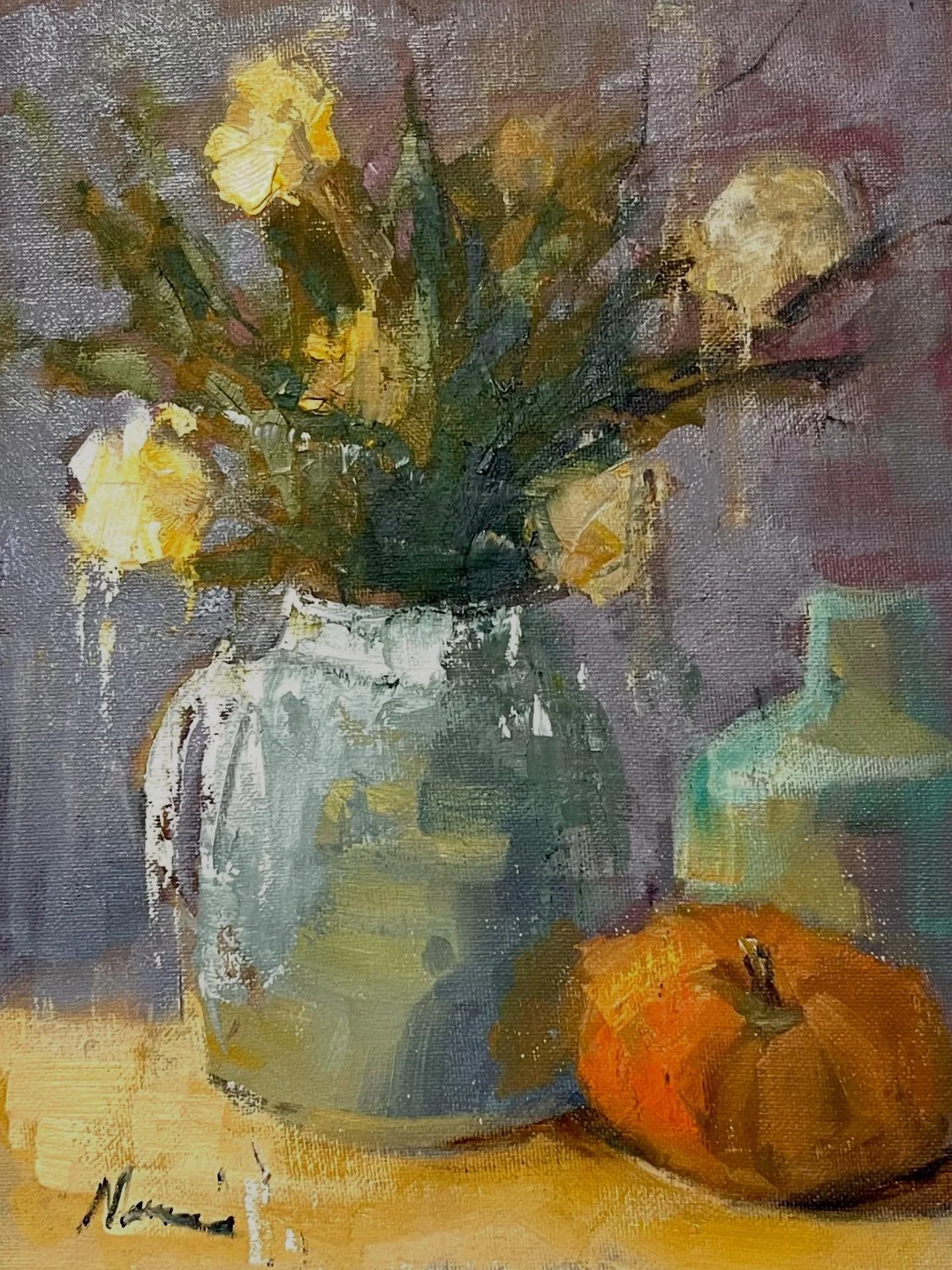 Impressionistic still life painting with a little additional touches. 9x12 on a canvas paper. #impressionism #impressionismartist #stilllifepainter