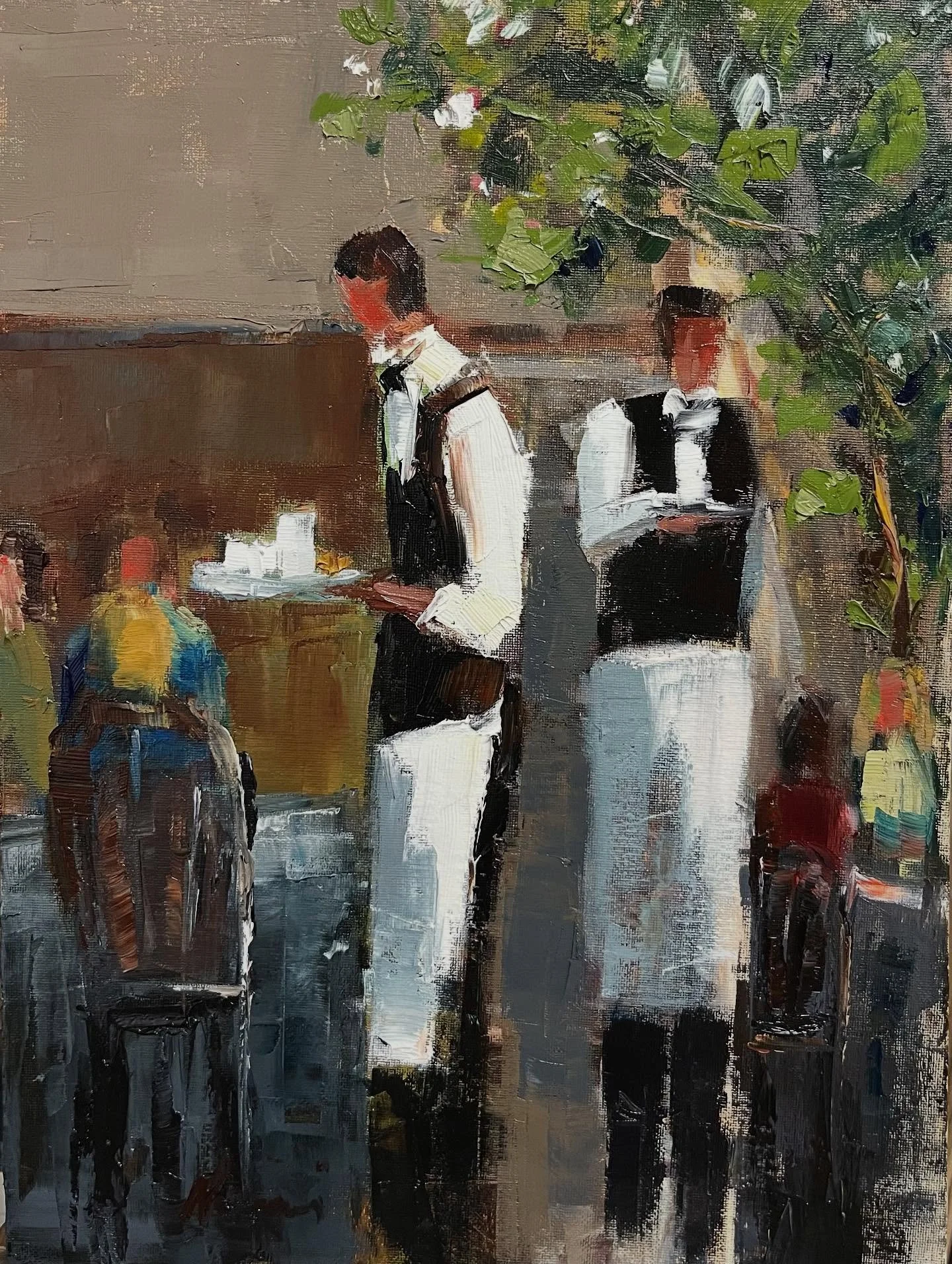 &ldquo;Late Lunch&rdquo; in oil 12x16. #figurativeartist #restaurantdecor #eatout