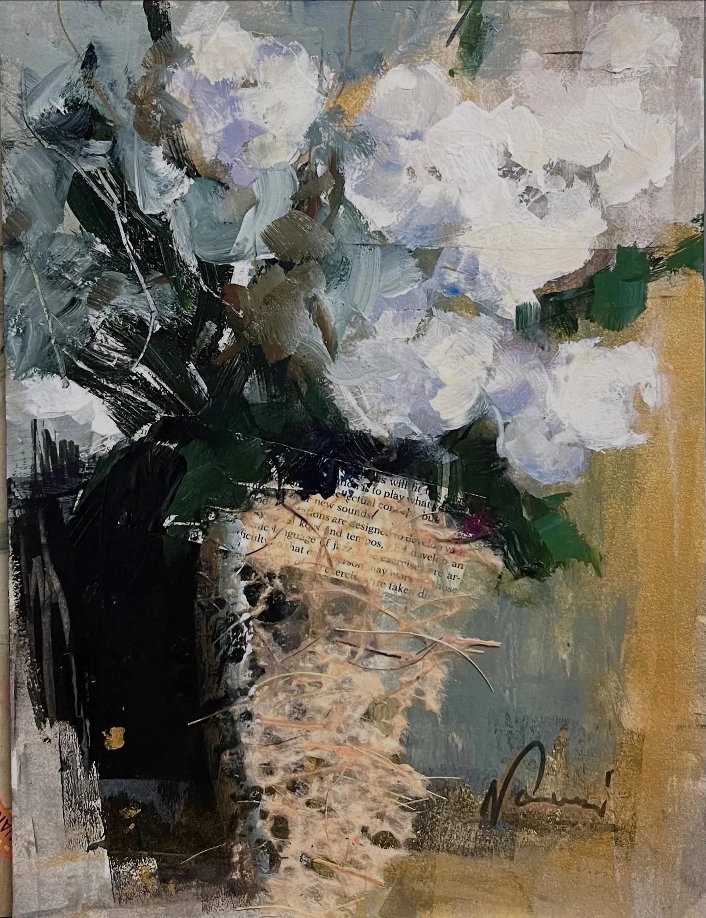 Abstract paper collage painting, 9x12.