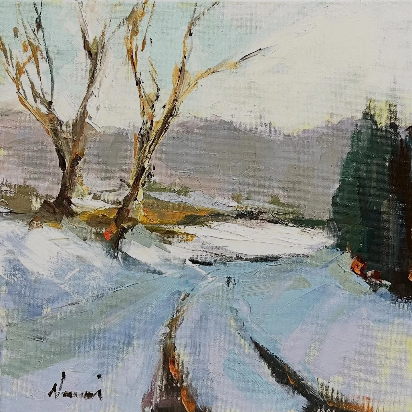 Landscape painting in oil 12x12. #landscapeart