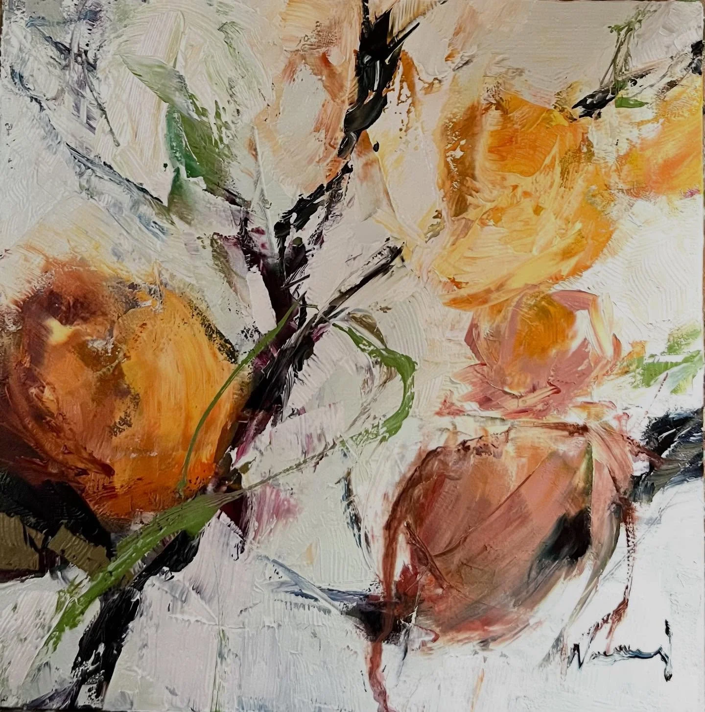 Another one of spontaneously painted abstract floral in oil, 8x8. #abstractfloral #artjournalpage #flowerart