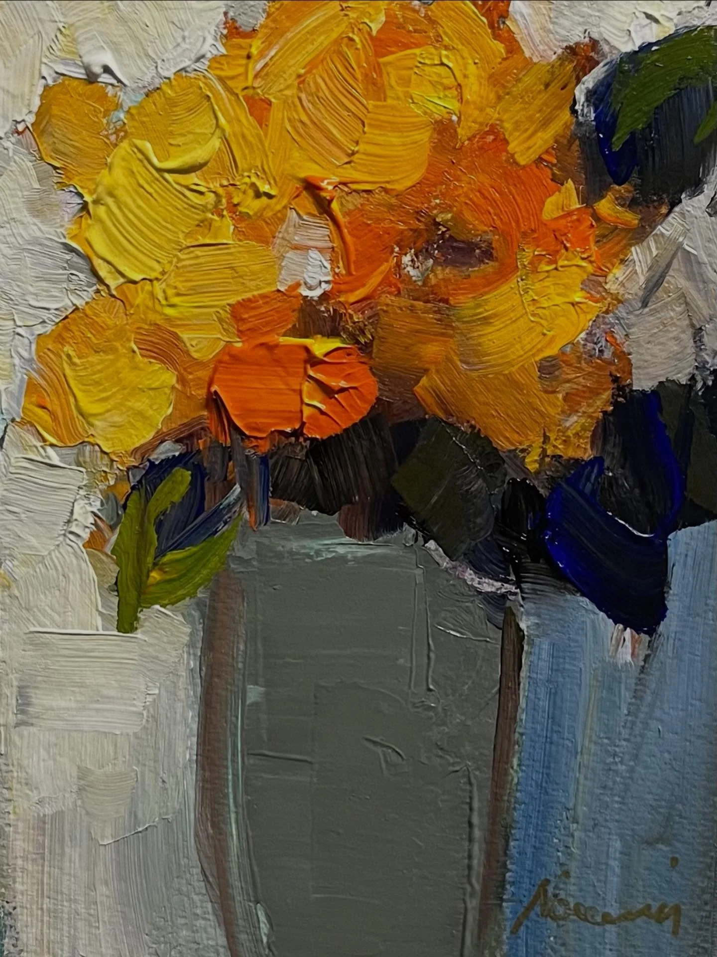 Abstract Floral in acrylic. Vibrant colors with thick painting application makes this one more abstract than others I usually paint. #abstractartwork #abstractflowers #abstractpainting #holidaygifting