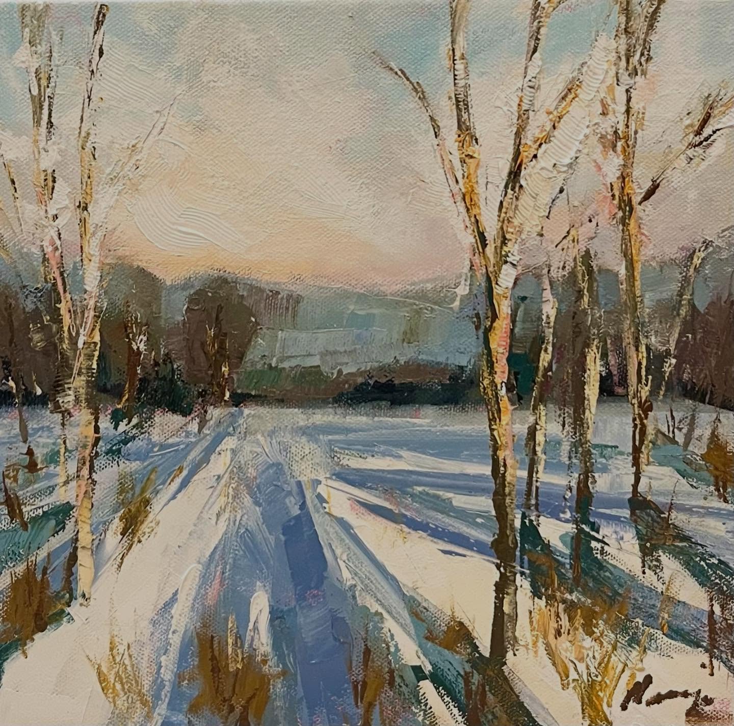 Sierra Snow landscape painting in oil, 10 x10. #sierra #sierranevada