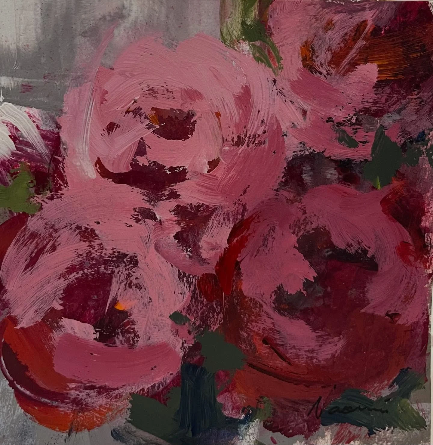 Abstract style floral painting in acrylic. &ldquo;Pink Peonies&rdquo;. #originalgift #valentinesday #valentinegift #valentineflower #floraldesign