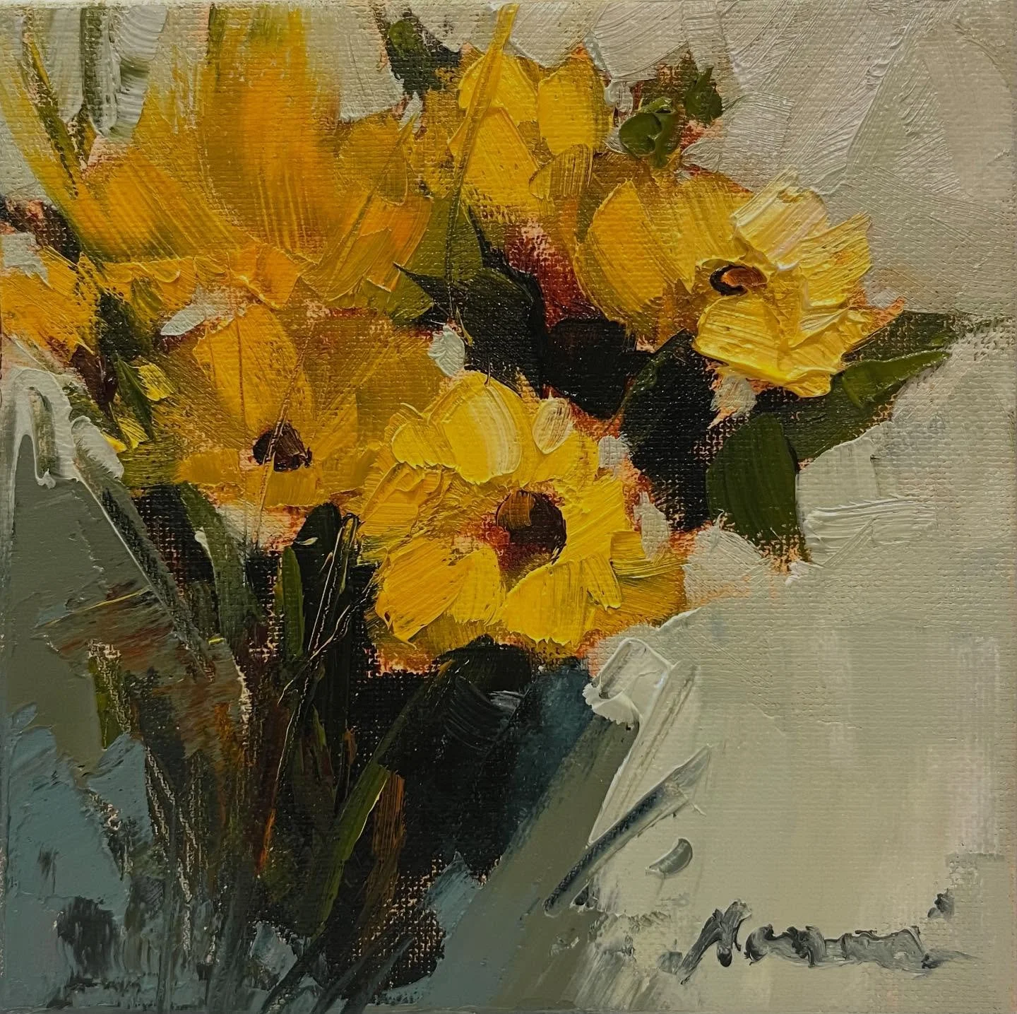 Yellow Flower Bouquet in oil. #flowergift #valentinegift #giftideas #flowerart