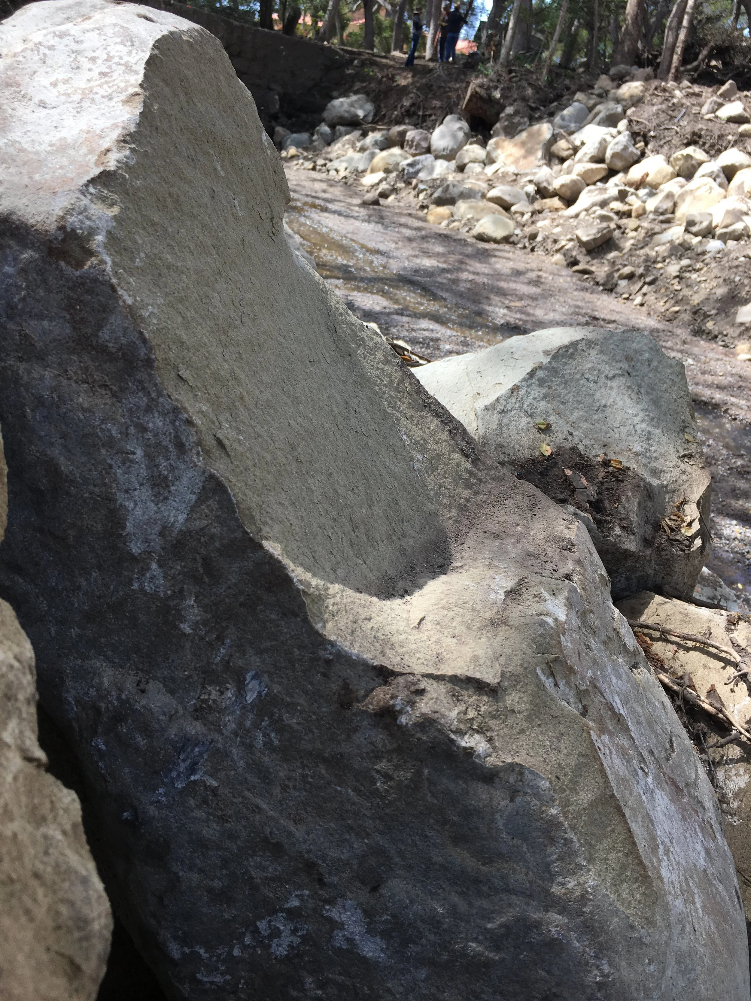  Natural boulder chair facing San Ysidro Creek. 