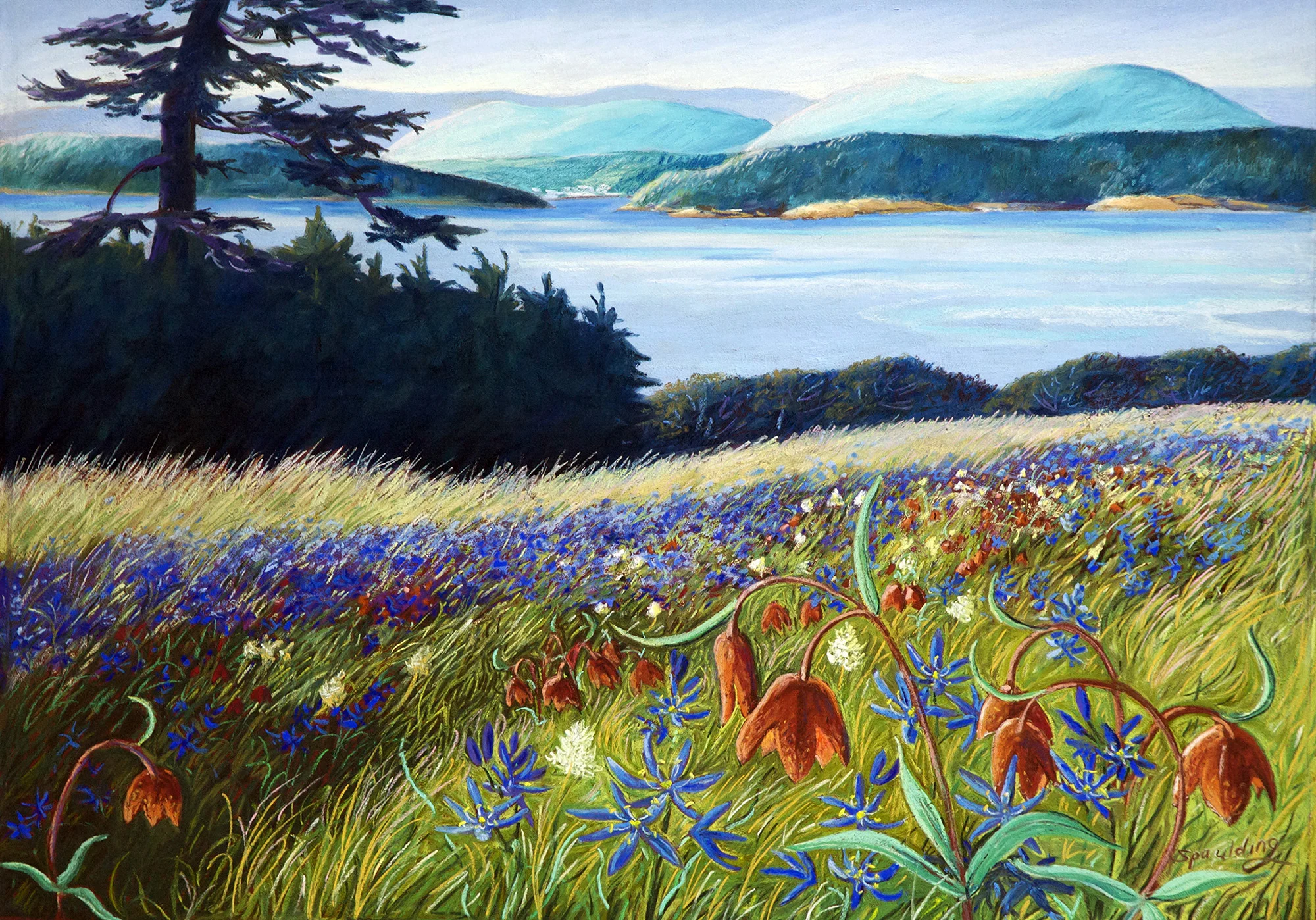 Blue Camas and Chocolate Lily Pastel 15 x 21"