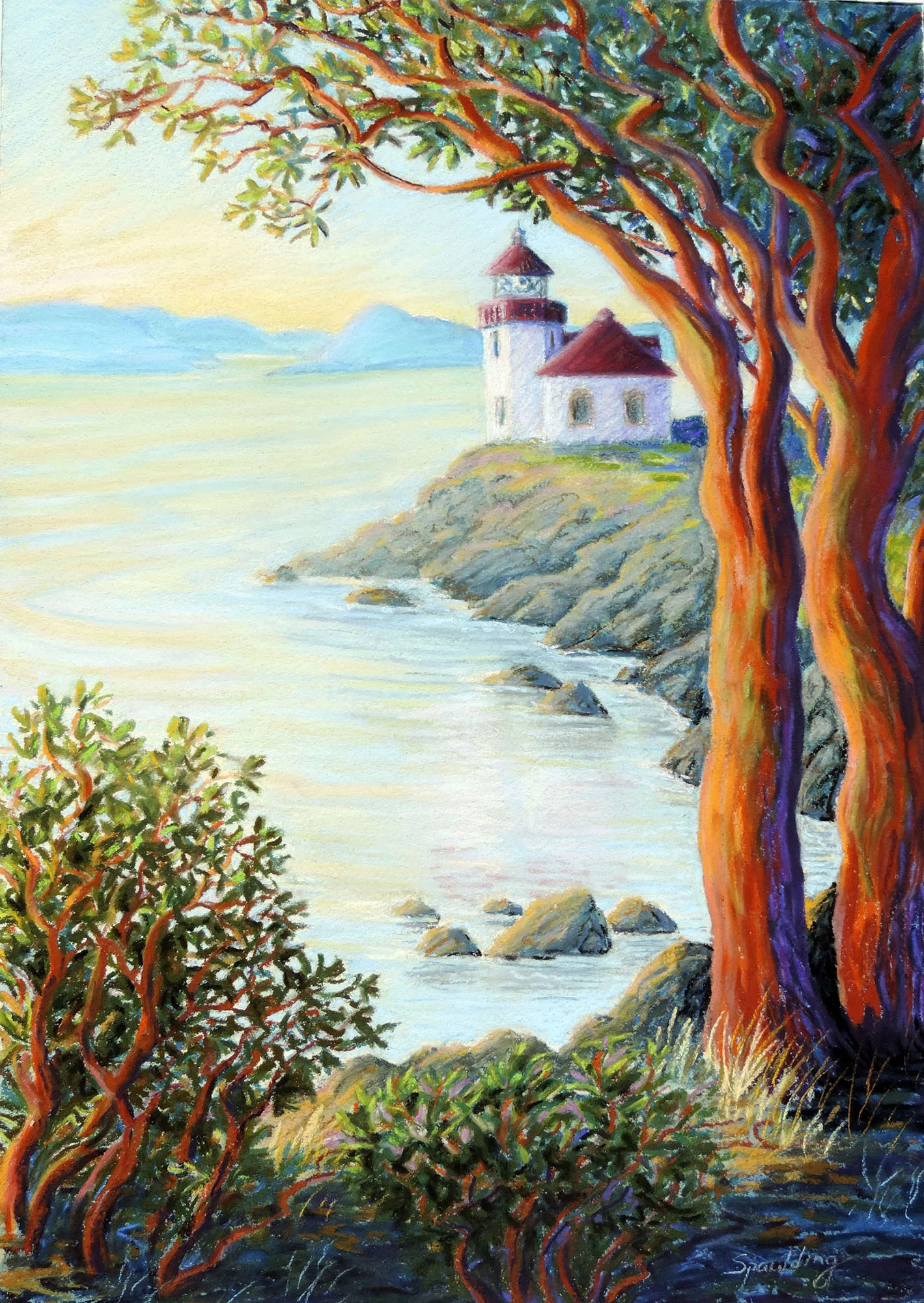 Afternoon at Lime Kiln Lighthouse Pastel 15 x 21" SOLD