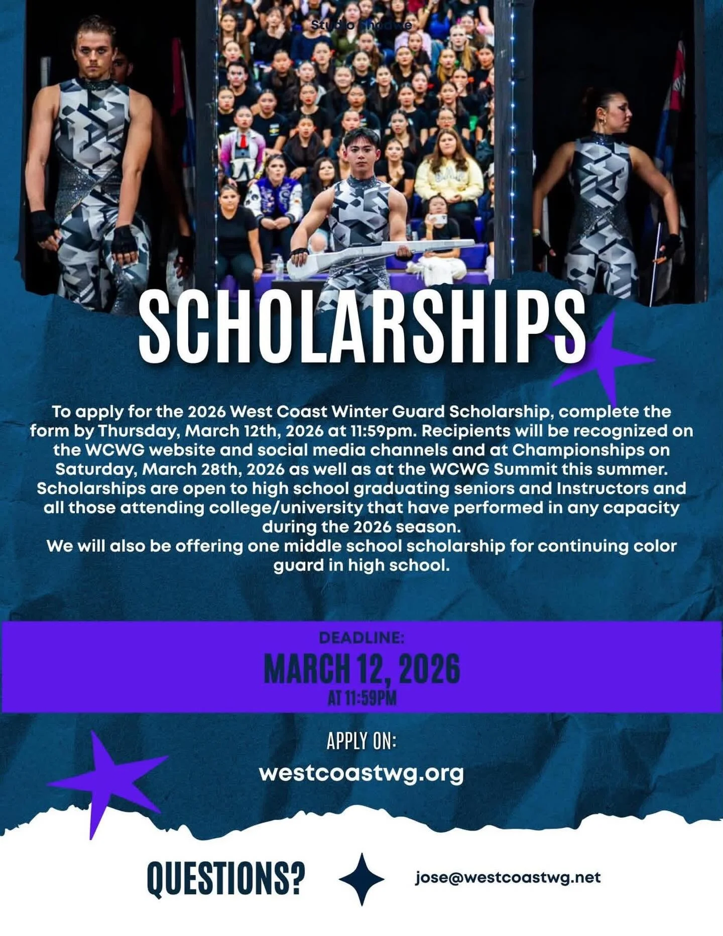 Scholarship information for the 2026 season 

#colorguard #winterguard #westcoastwinterguard #wcwg #wcwg2026