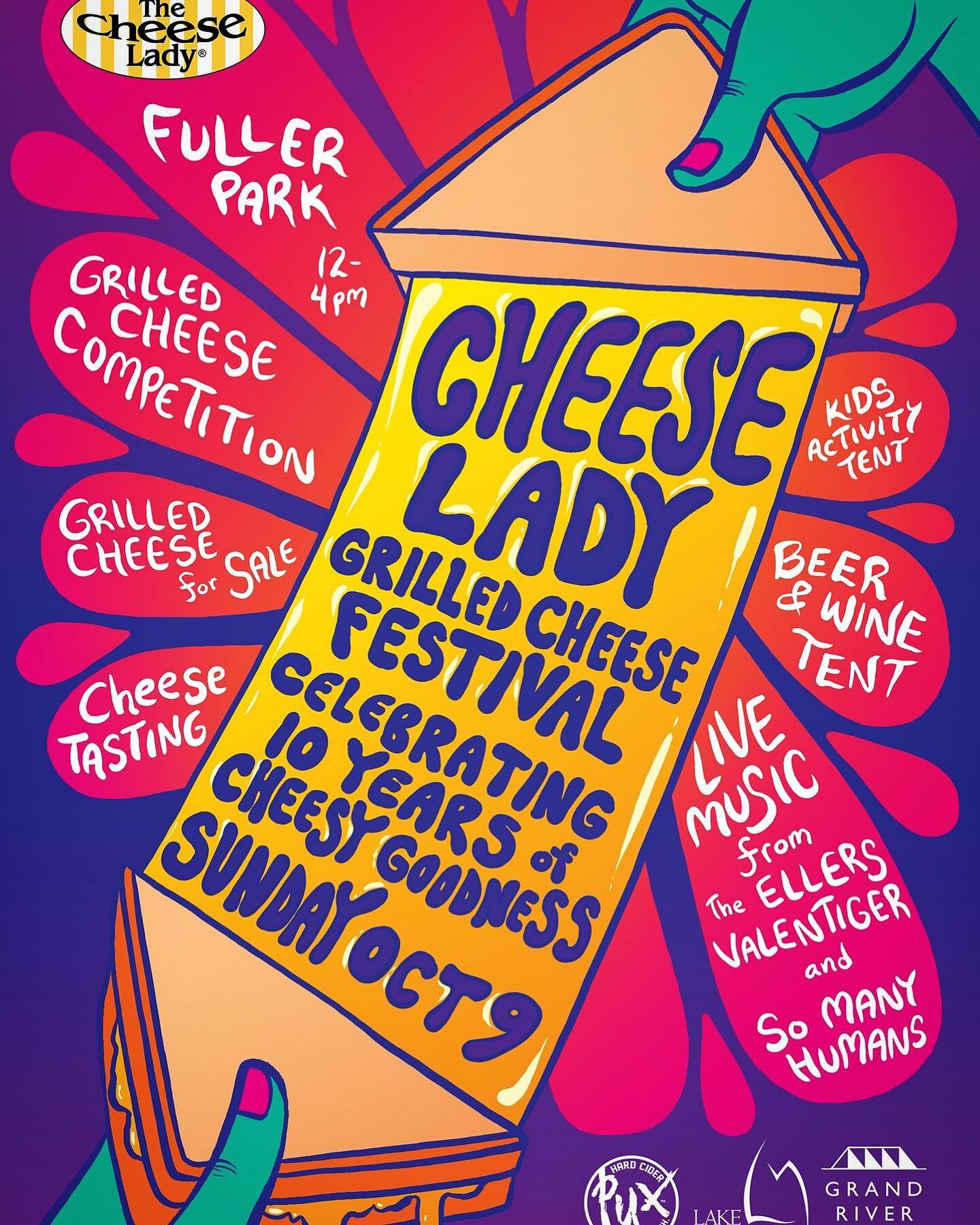 Catch us live 10/9 (Sun) at Fuller Park for @thecheeseladygr &lsquo;s Grilled Cheese Fest. Please share cheese puns below&hellip;
.
.
.
#nachograndpasfestivsl #cheeselady #grandrapidscheese #cheese #grilledcheese #havarti #havartitoldyourhiswillbefun