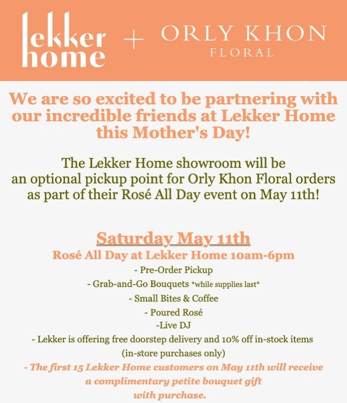 Make sure to stop by @lekkerhome tomorrow for their Ros&eacute; All Day Mother&rsquo;s Day event! There will be sips, snacks, amazing gift ideas, and of course, some flowers for your last minute needs! #seba #southendbusiness #mothersday #roseallday 