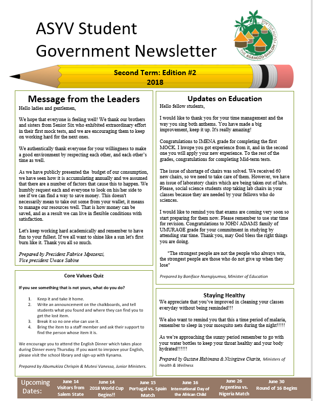 Second Term Student Government Newsletter