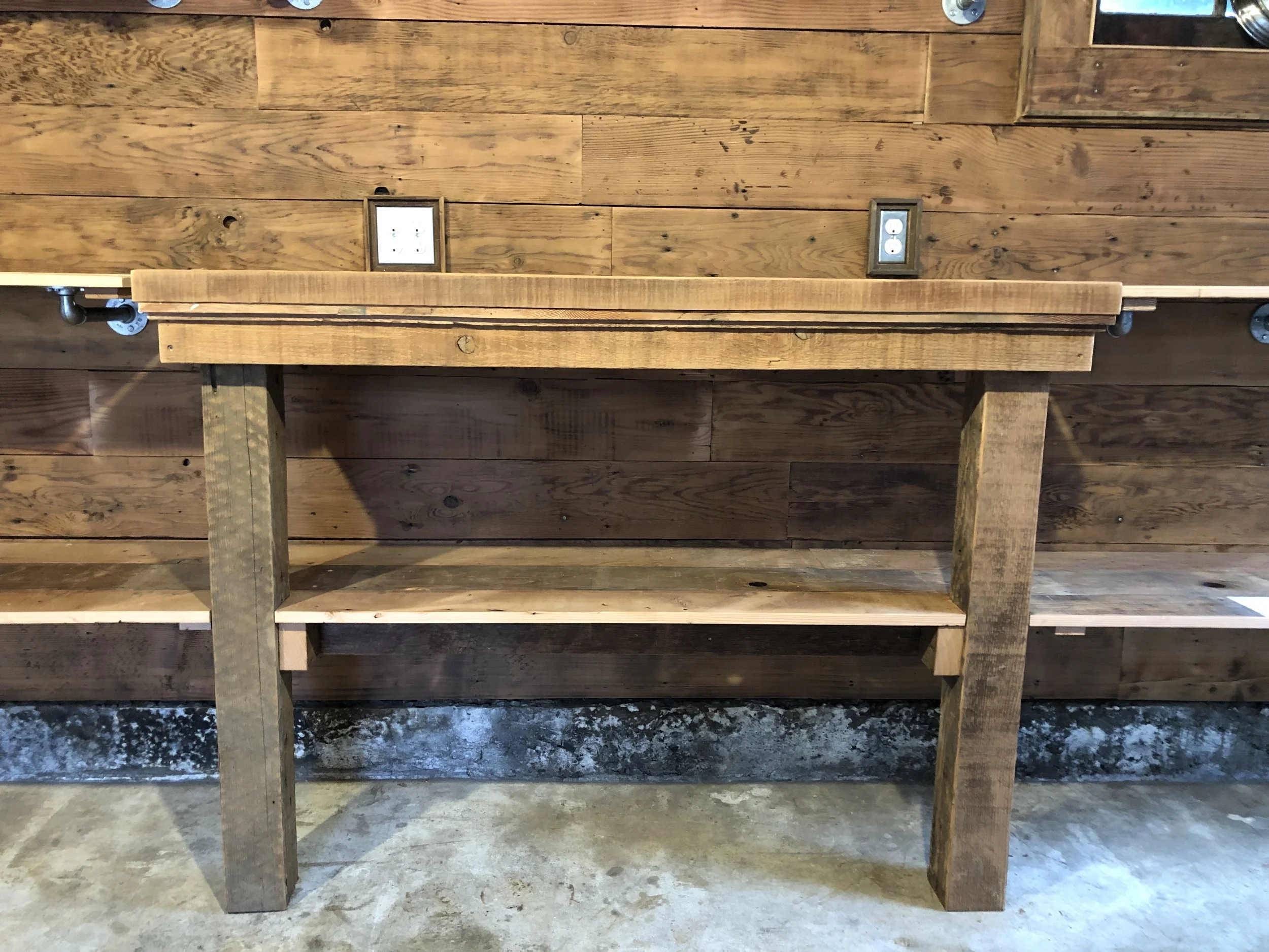 Work bench with reclaimed timber