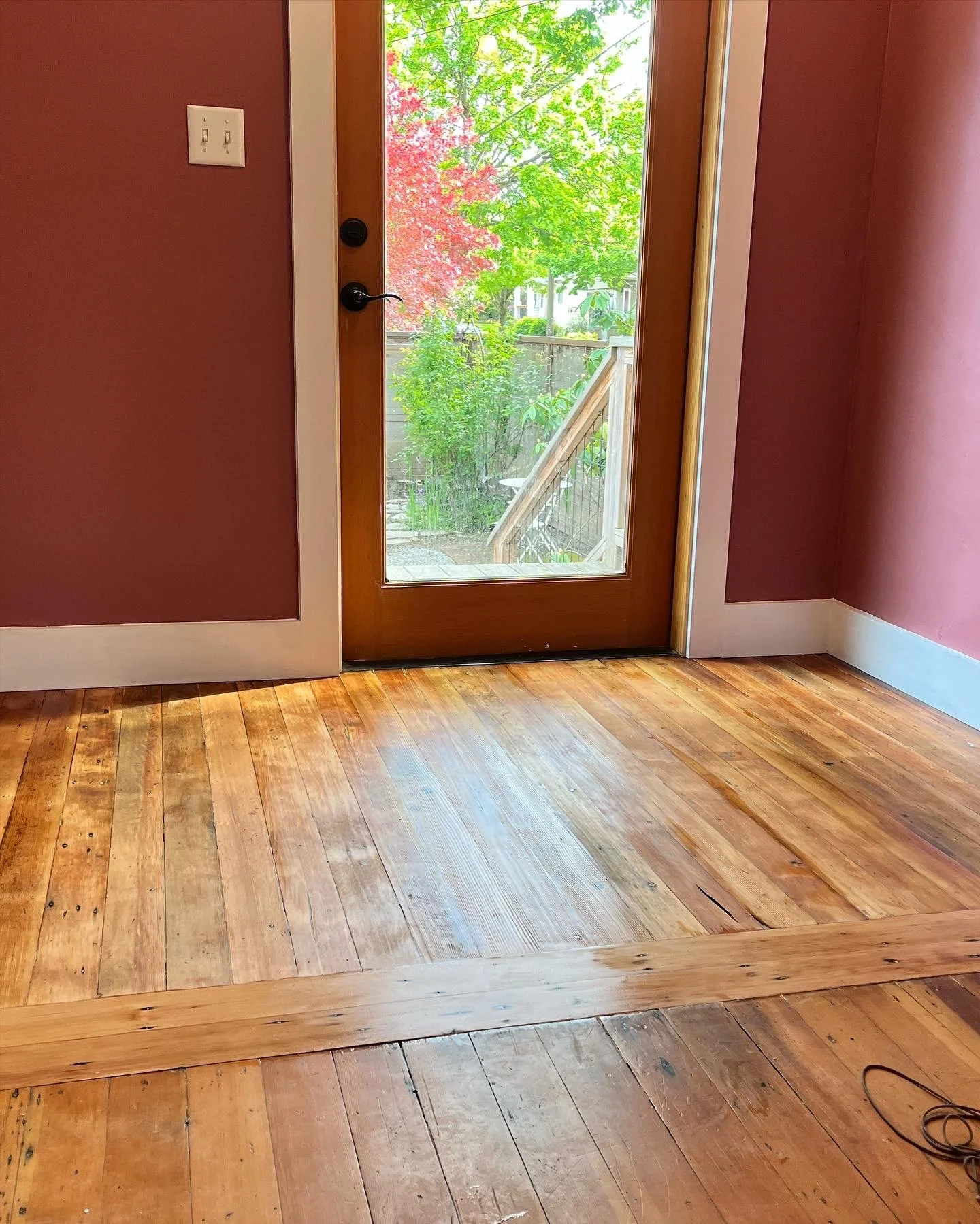 Reclaimed wood floor installation, sand, and seal