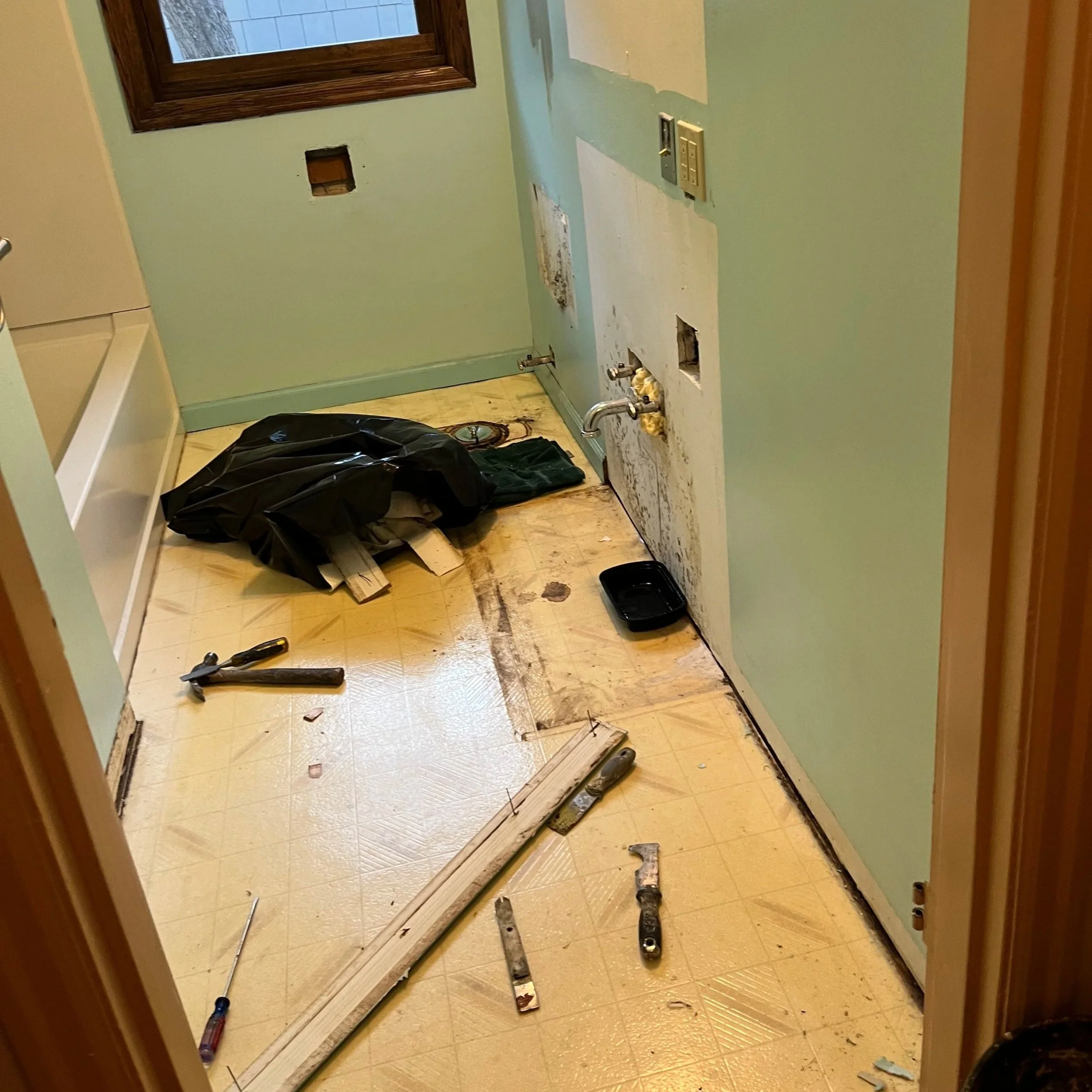 Bathroom demo phase during remodel by Portlandia Remodeling Portland OR